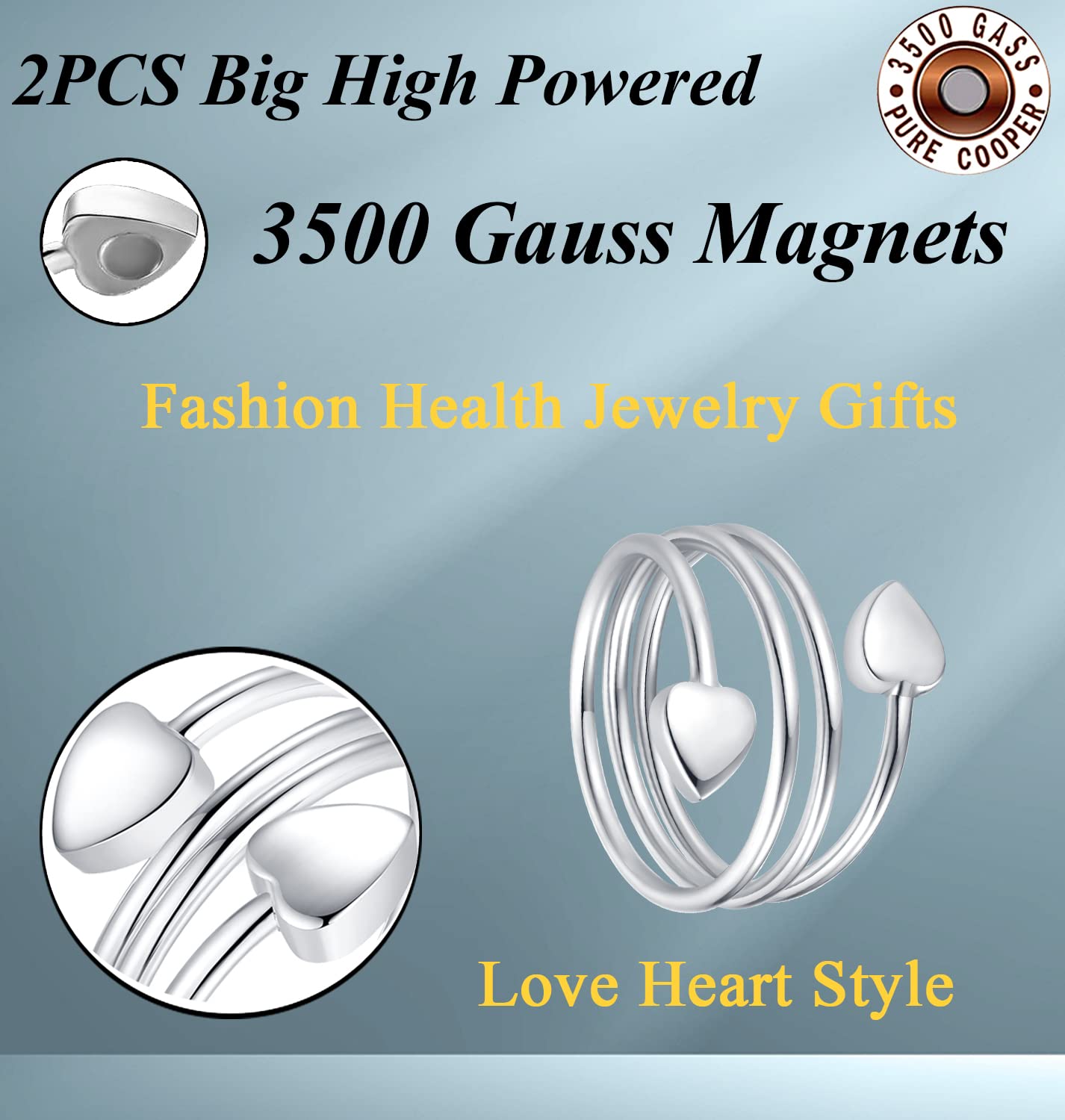 Vicmag Copper Magnetic Ring for Women - 100% Pure Copper Adjustable Jewelry Gift in Silver Heart for Valentine's Day