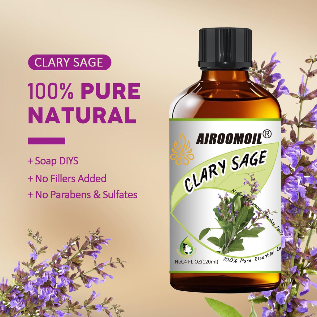 Clary Sage Essential Oil Pure Aromatherapy for Natural Scent Oils for Diffusers,Hair, DIY & Massage 4 Fl Oz