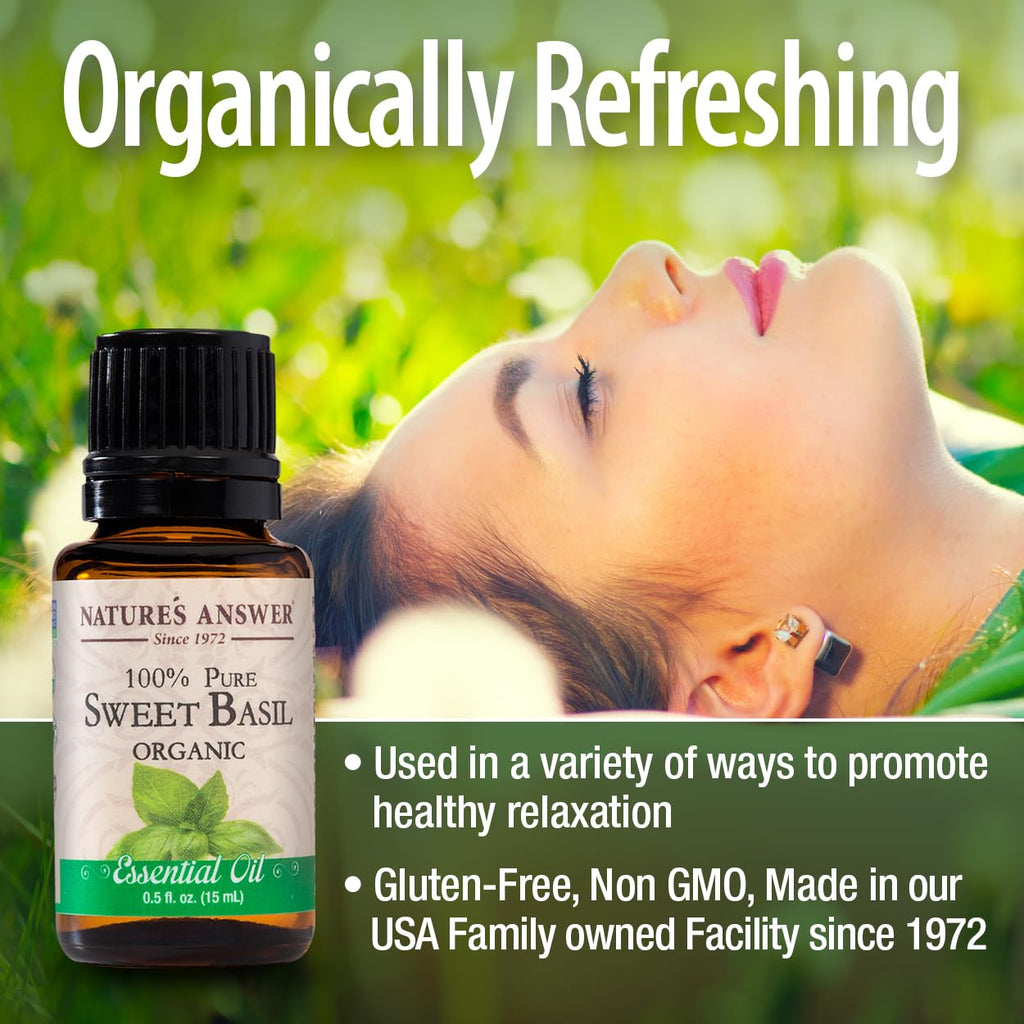 Natures Answer 100% Pure Organic Essential Oil, 0.5-Ounce, Sweet Basil
