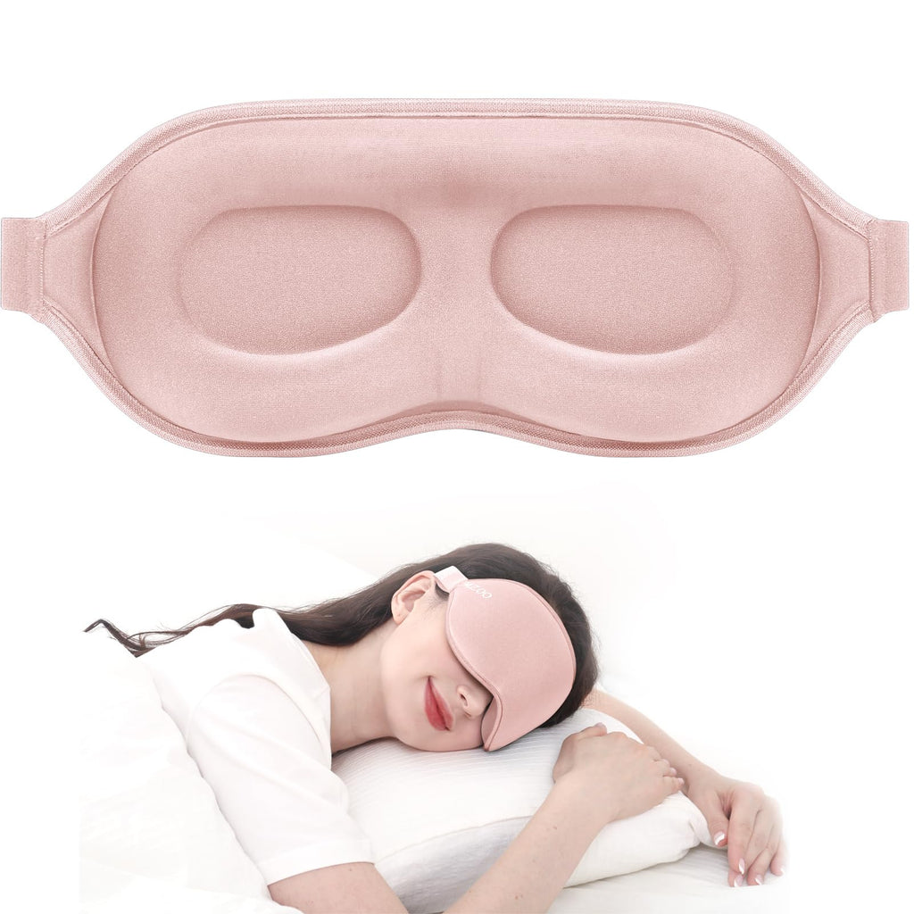 MZOO Luxury Pink Sleep Mask for Back and Side Sleeper, Completely Block Out Light Sleeping Eye Mask for Women Men, Zero Eye Pres
