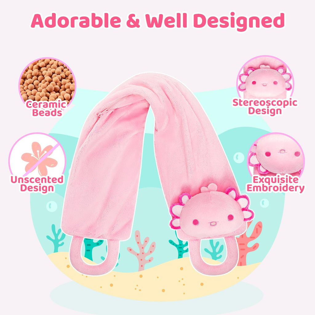 Mewaii Microwavable Unscented Heating Pad 2.4lbs for Neck and Shoulders and Back, Heatable Axolotl Neck Pillow Gift for Men Wome