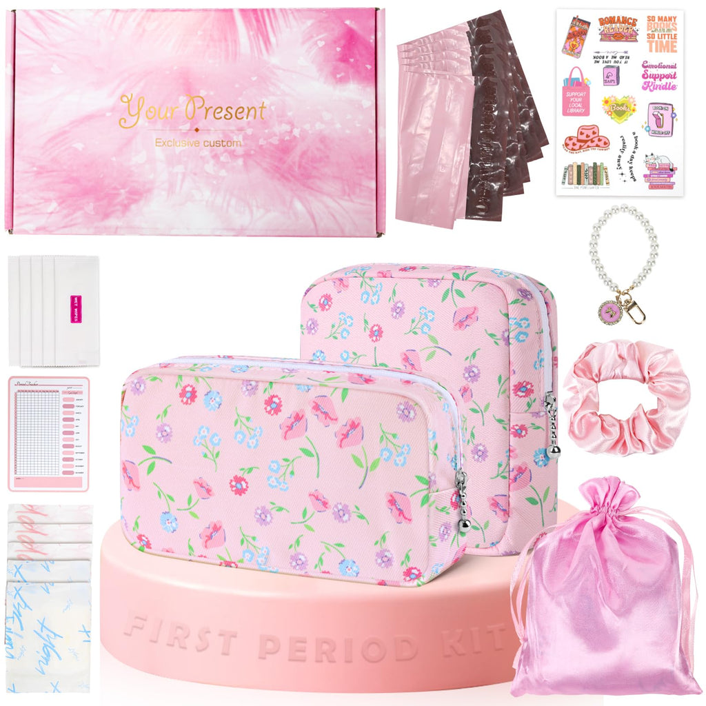 Desing Wish 22 PCS First Period Starter Kit Gift for Teen Girls Period Bags for Teen Tweens Girls with Sanitary Pad Storage Bag,