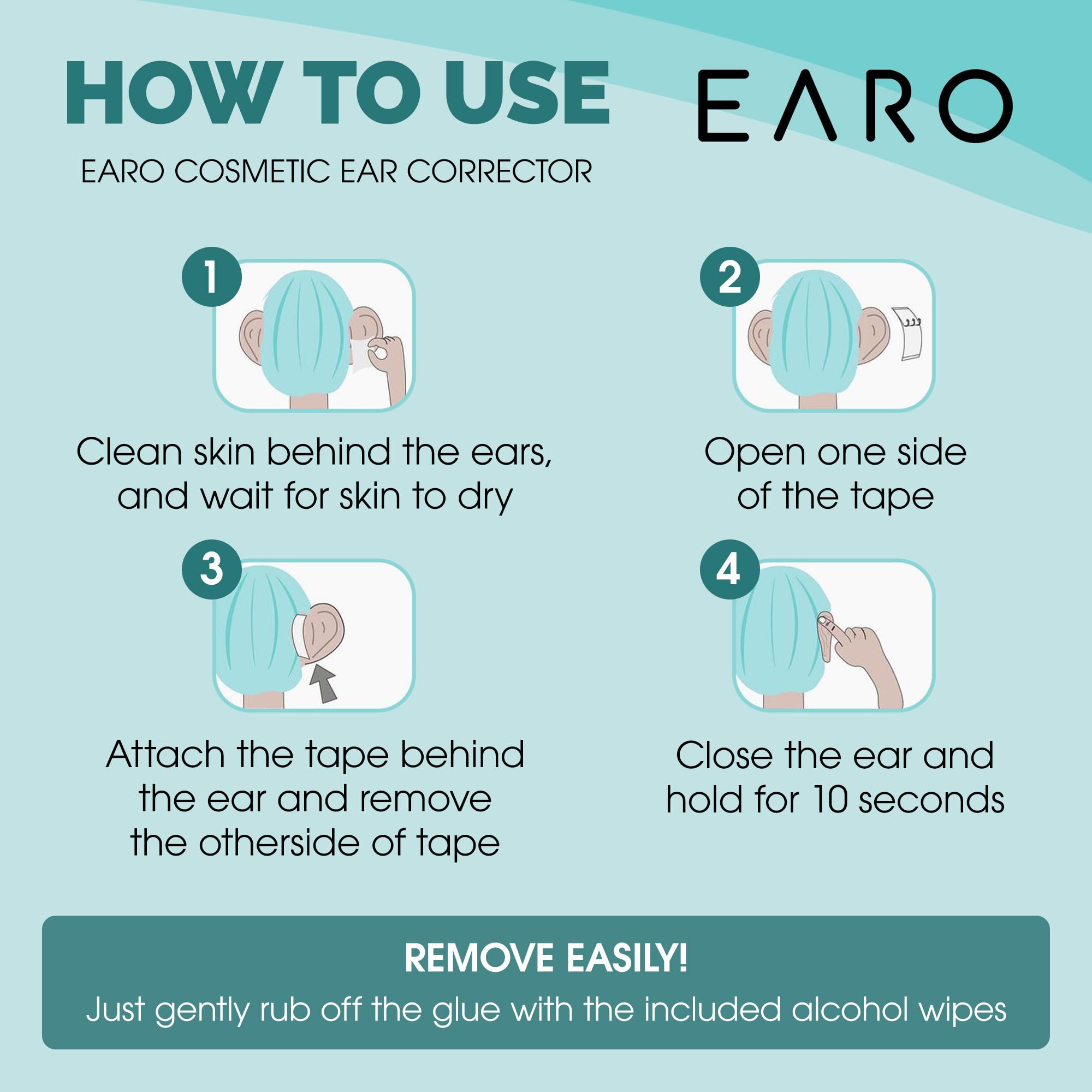 Earo Cosmetic Ear Corrector - 20 Ear Tape Patches - Ear Corrector for Adults - Discreet Ear Stickers For Big Ears - Ear Pinning