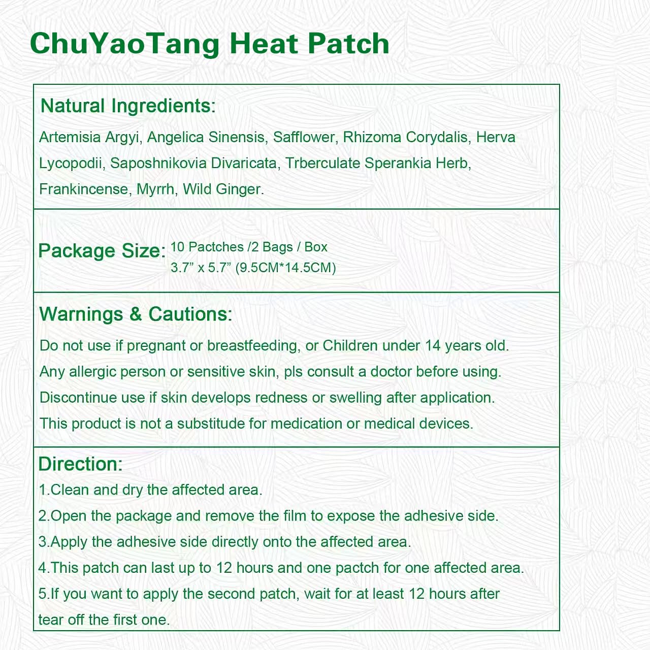 CHUYAOTANG Knee Patches, Heat Patches for Knee, Back,Neck, Shoulder, Ankle, Natural Herbs Patches, Long Lasting and Fast Acting