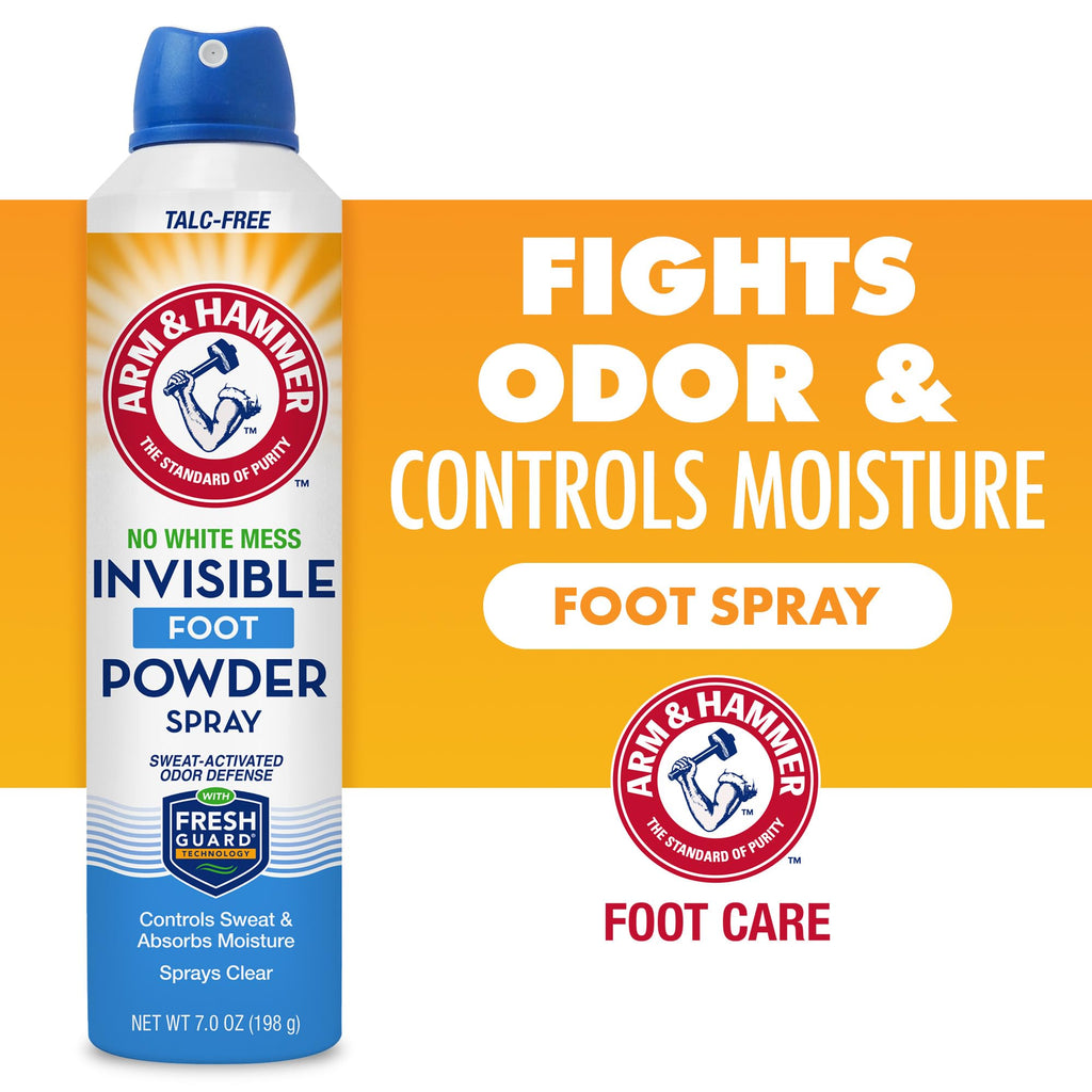 Arm & Hammer Invisible Foot Powder Spray, Clear Talc-Free Foot Odor & Sweat Control, Foot Spray Odor Eliminator Spray, Foot Odor