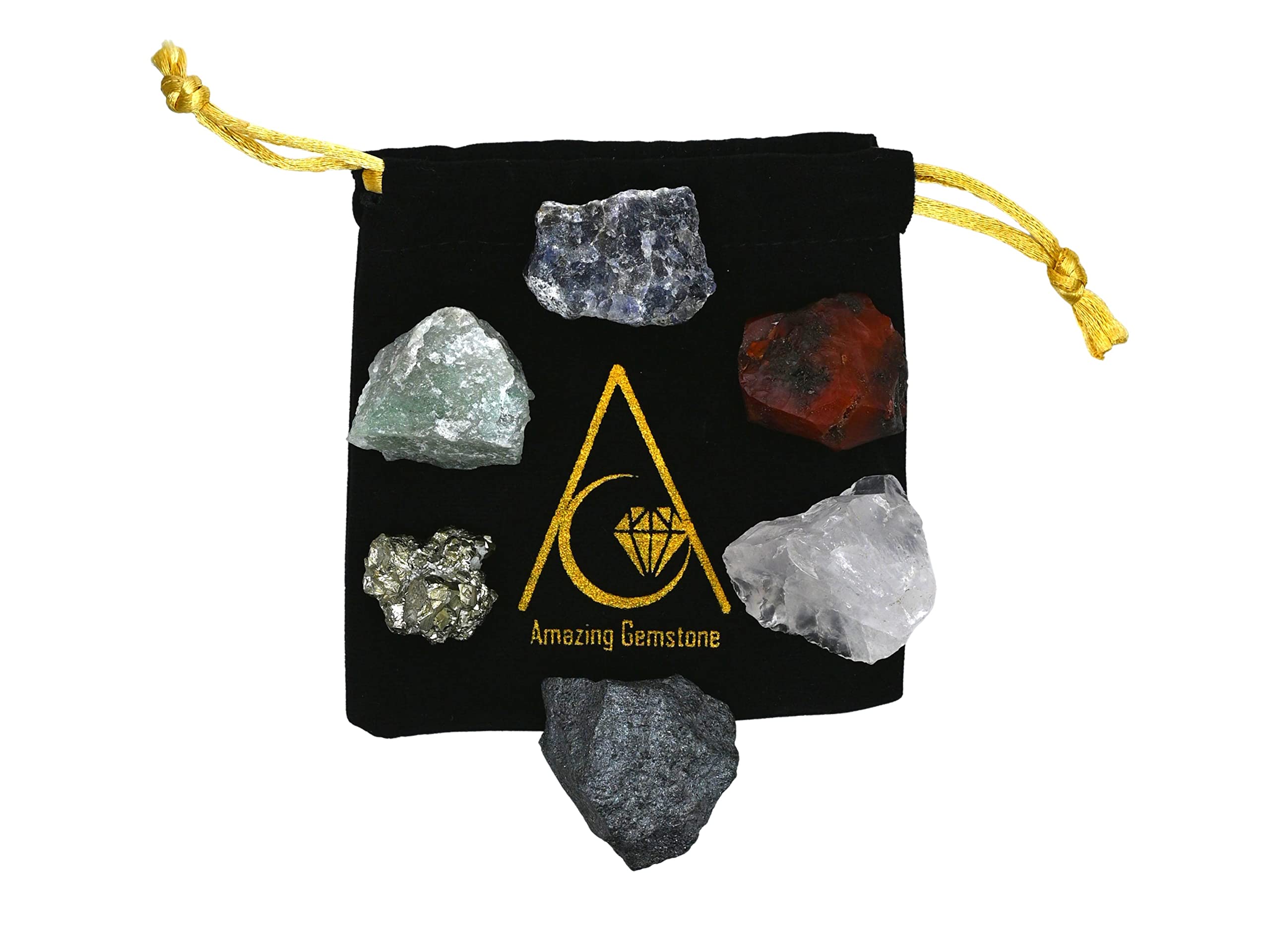 Crystals for Motivation & Self Belief Manifestation, Set of 6 Green Aventurine, Pyrite, Hematite, Iolite, Carnelian and Rose Qua