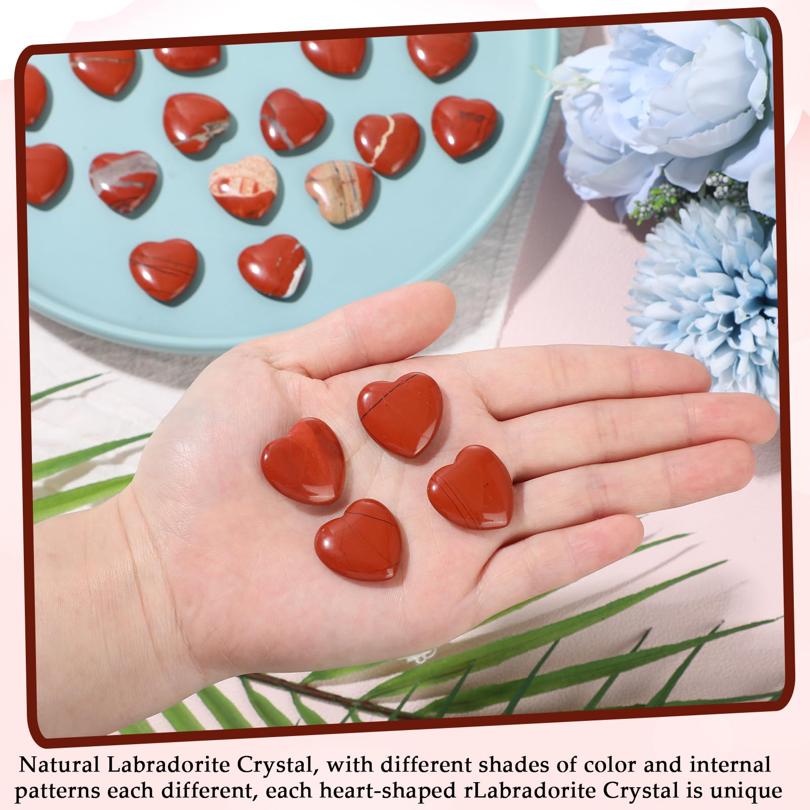 Gerrii 50 Pcs Heart Healing Stone Bulk Quartz Heart Inspirational Stones Valentines Day Gift for Women Love Pocket Polished Natu