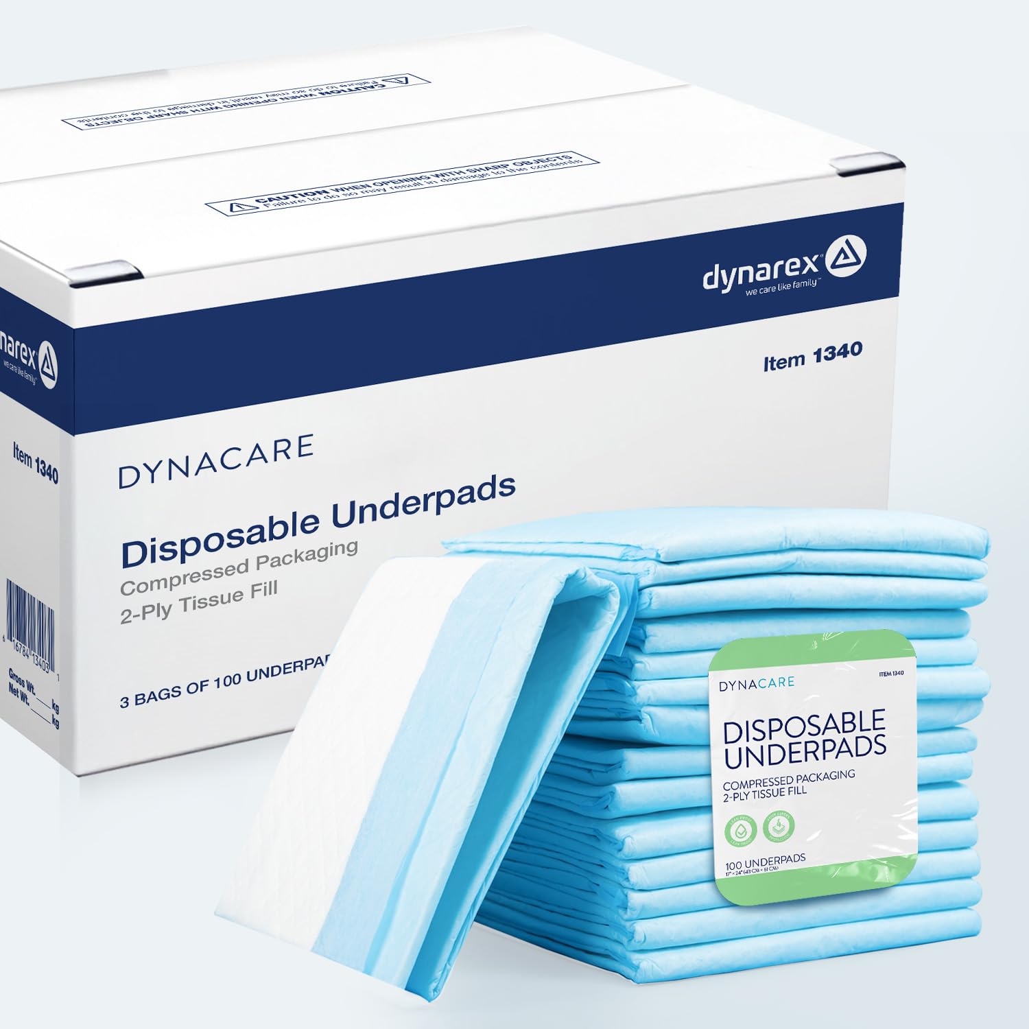 Dynarex 1340 Disposable UnderPad, Tissue Fill, 2 Ply, Medical-Grade Incontinence Bed Pad to Protect Sheet, Mattresses, and Furni