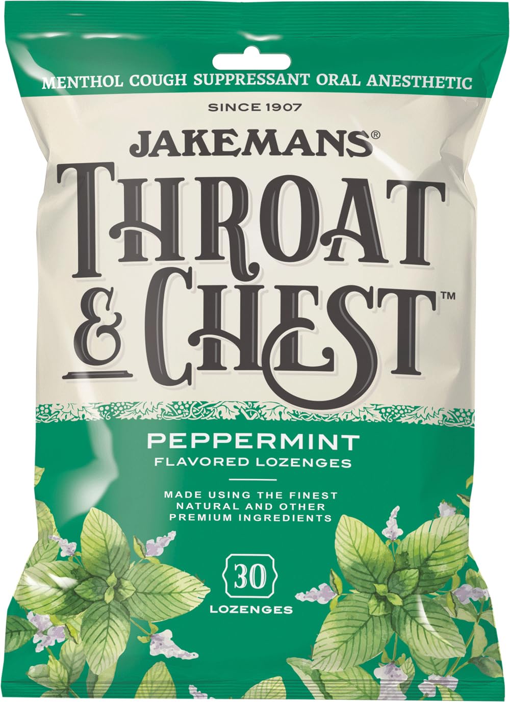 Jakemans Throat & Chest Menthol Cough Suppressant Peppermint - 30 Lozenges (3 Pack)