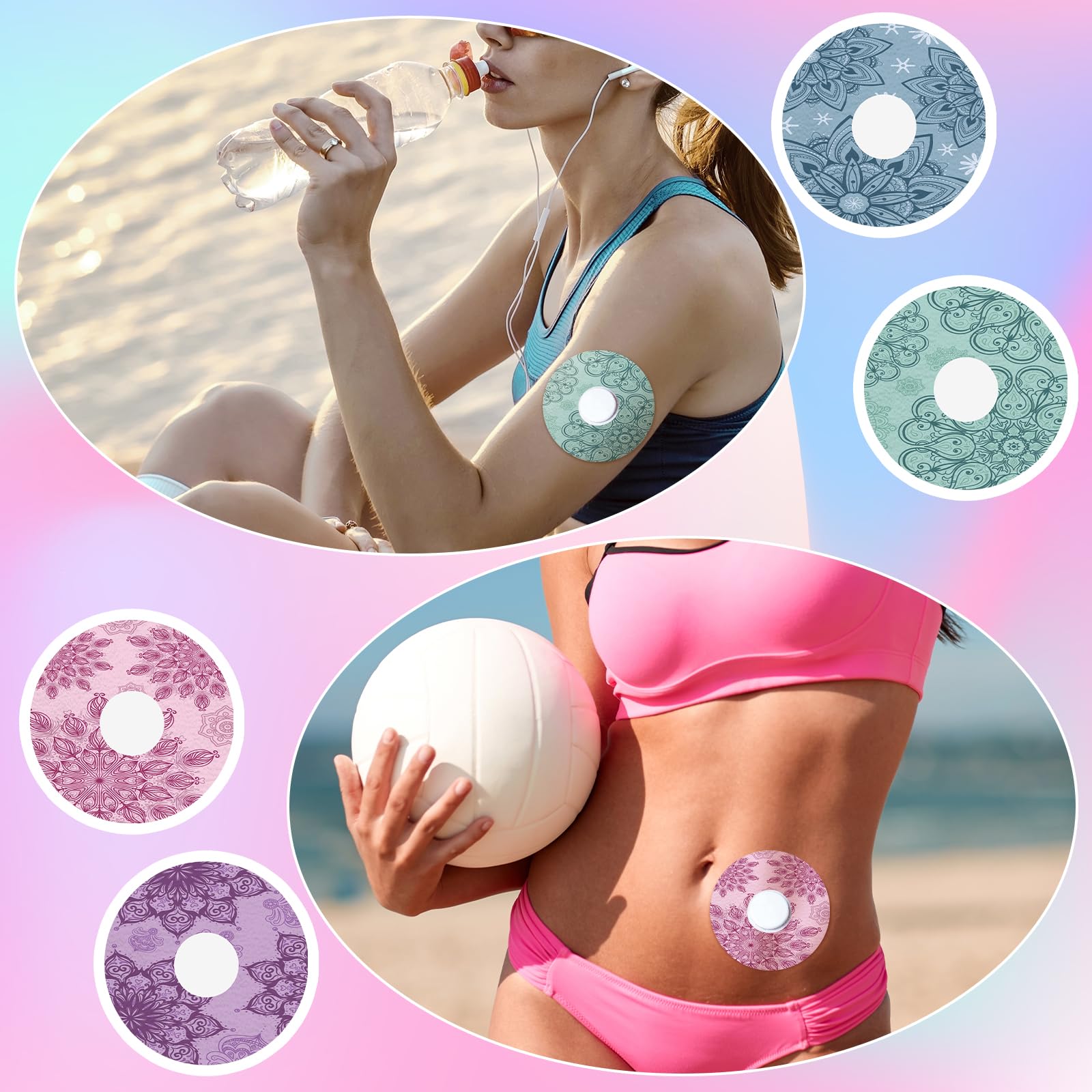 TrelaCo 36 Pcs Adhesive Patches Compatible with Libre 2 Waterproof Overpatches Breathable Colorful Mandala Floral Pre Cut Cover