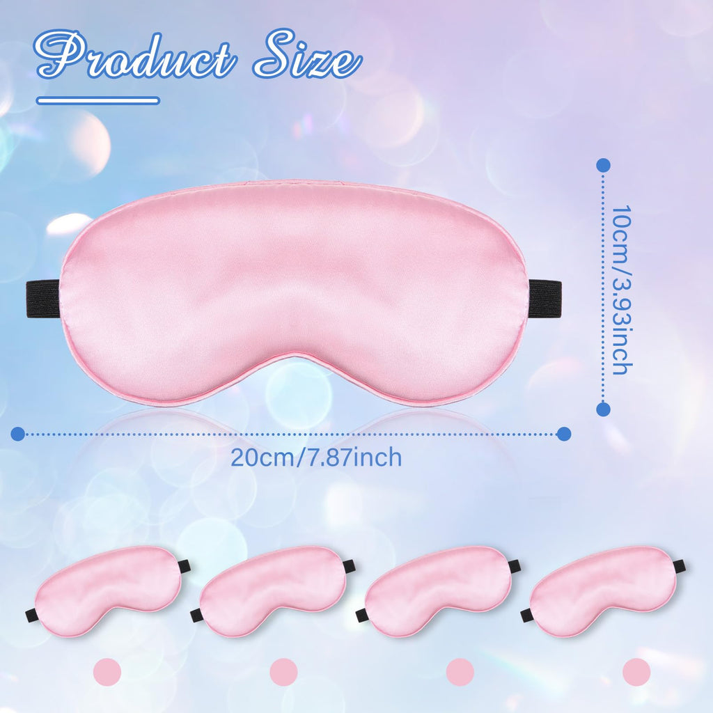 BBTO 4 Pcs Silk Sleep Mask Smooth Soft Eye Mask with Adjustable Shoulder Strap for Women Girl Sleep Shading Travel Relaxation(Pi