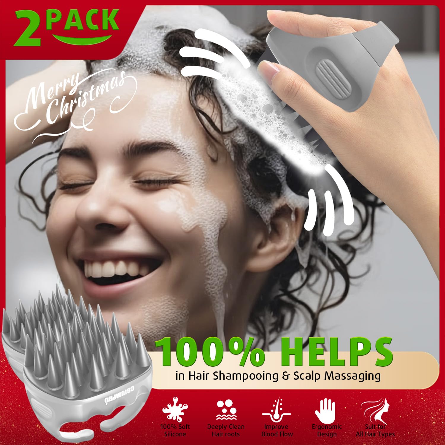 Cbiumpro 2-Pack Scalp Massager Shampoo Brush, Ultra Soft Silicone Scalp Scrubber Exfoliator Brush for Hair Growth & Dandruff Rem