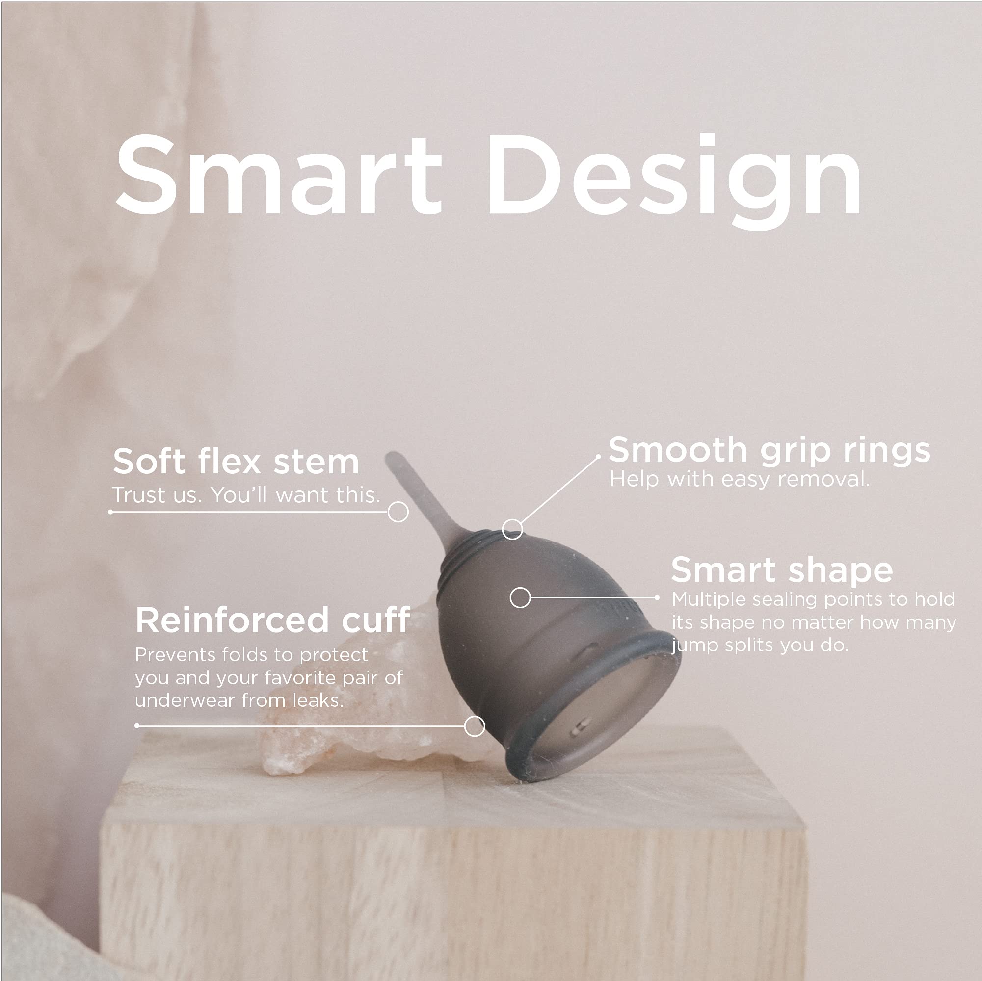 Saalt Soft Menstrual Cup - Best Sensitive Reusable Period Cup - Wear for 12 Hours - Tampon and Pad Alternative (Grey, Small)