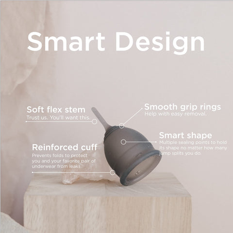Saalt Soft Menstrual Cup - Best Sensitive Reusable Period Cup - Wear for 12 Hours - Tampon and Pad Alternative (Grey, Small)