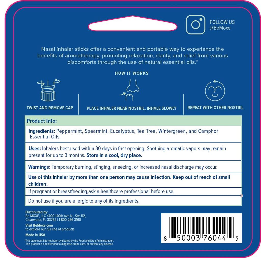 MOXE Migraine Relief Nasal Inhalers, Essential Oils for Headaches & Tension Relief, Portable Aromatherapy, Easy-to-Use, Pure & U