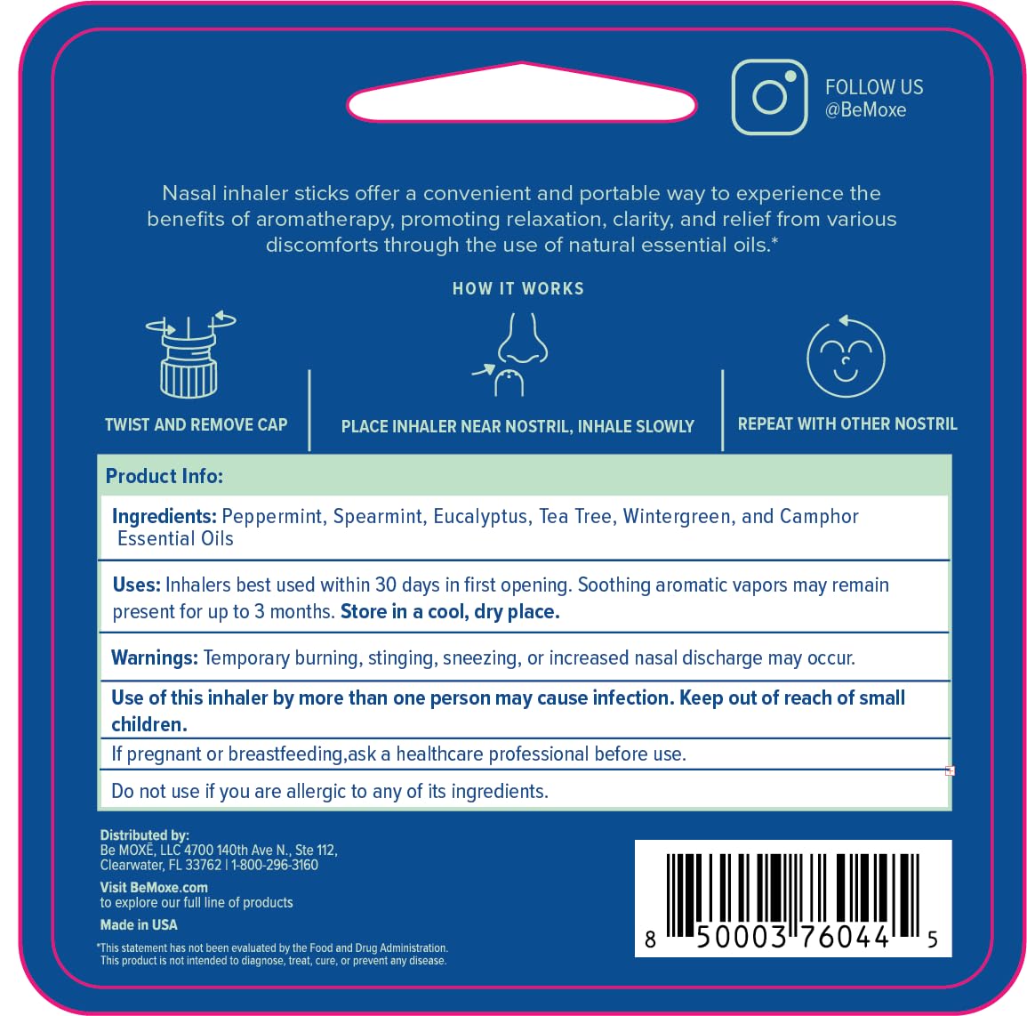 MOXE Migraine Relief Nasal Inhalers, Essential Oils for Headaches & Tension Relief, Portable Aromatherapy, Easy-to-Use, Pure & U