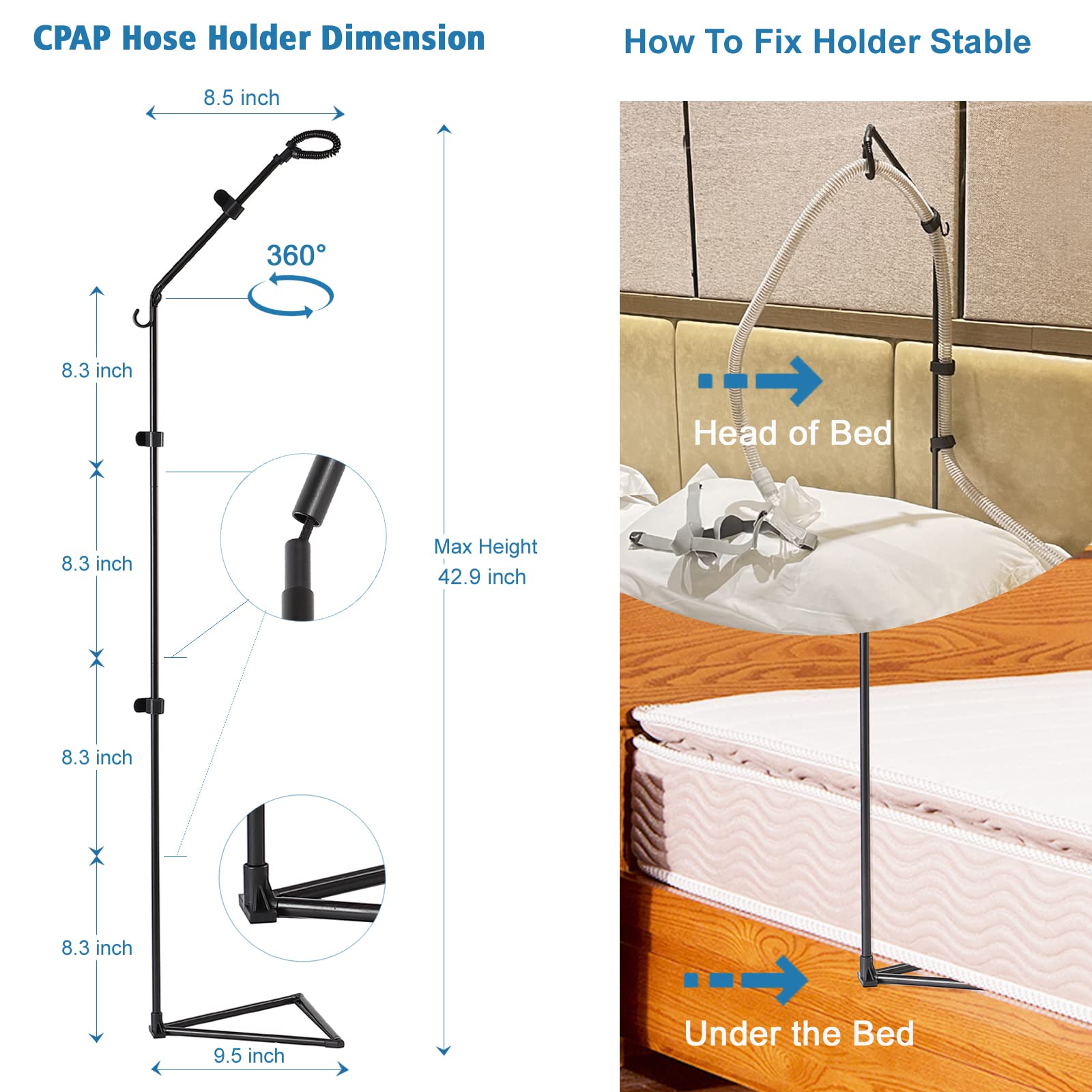 LONYEON CPAP Hose Holder - CPAP Hose Hanger for Bed Avoid Tangling and Prevent Blockage,Keeps The Air Hose Up and Away from Your
