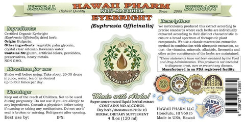 Eyebright Alcohol-Free Liquid Extract, Organic Eyebright (Euphrasia officinalis) Dried Herb Glycerite Hawaii Pharm Natural Herba
