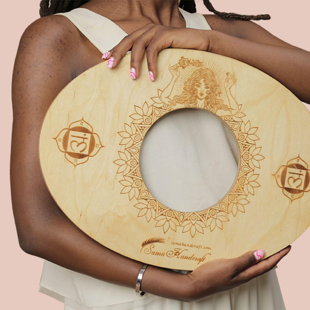 Sama Handcraft Seat for Yoni in a Luxury Package-Devi Steaming Wooden SEAT with Engraved Pictures of Goddess Yoga and Muladhara