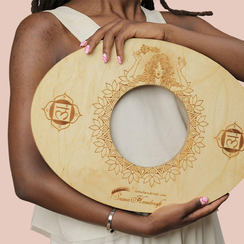 Sama Handcraft Seat for Yoni in a Luxury Package-Devi Steaming Wooden SEAT with Engraved Pictures of Goddess Yoga and Muladhara 