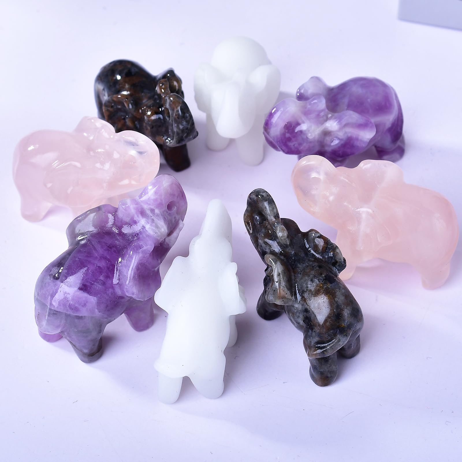 Ytbeoxk 1.8 Inch White Jade Elephant Crystal Decor, Healing Crystal Cute Figurines,White Elephant Gemstones Decorations Statue,