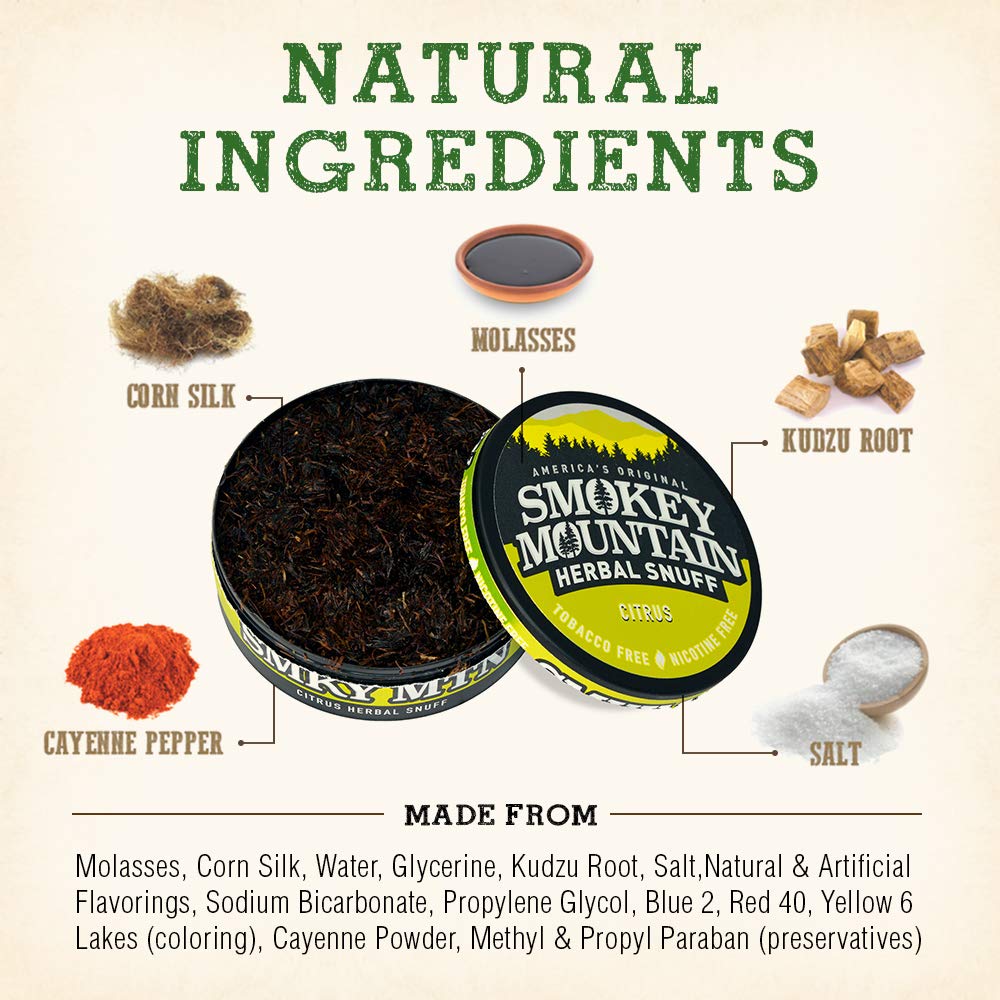 Smokey Mountain Herbal Long Cut - Citrus - 10 Can Box - Tobacco Free and Nicotine Free Snuff