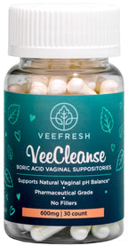 VeeFresh - VeeCleanse Boric Acid Vaginal Suppositories - Vaginal pH Balance Suppositories - Vaginal Odor Control - Feel Fresh, F