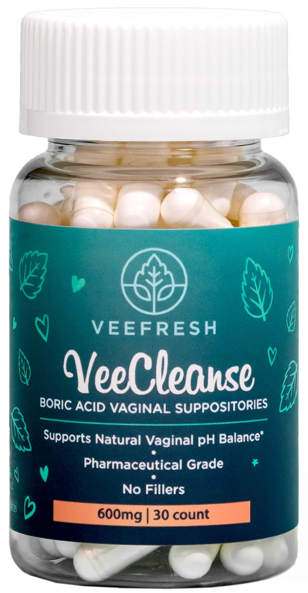VeeFresh - VeeCleanse Boric Acid Vaginal Suppositories - Vaginal pH Balance Suppositories - Vaginal Odor Control - Feel Fresh, F