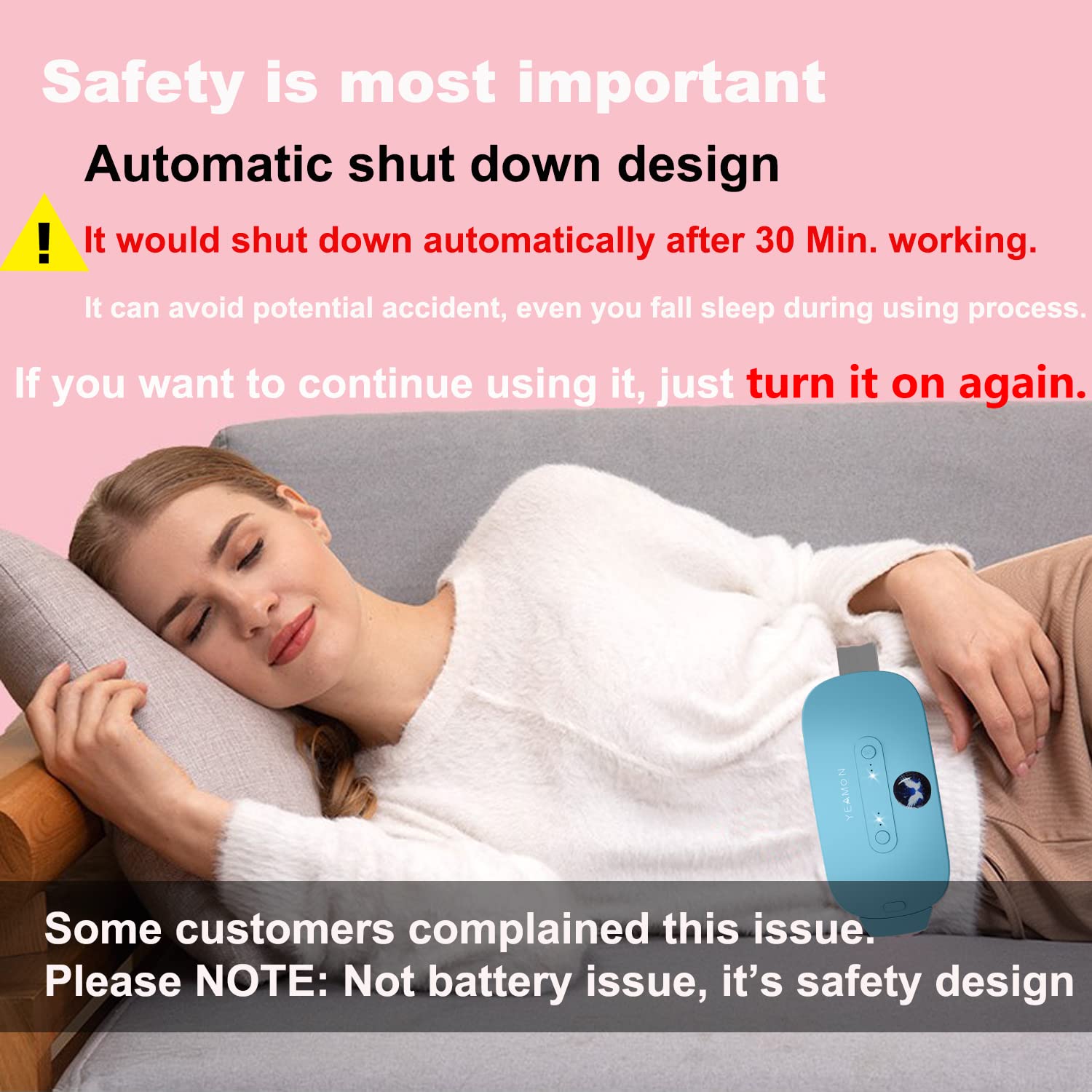 Portable Cordless Fast Heating Pad, Electric Waist Belt Device with 3 Heat Levels and 3 Massage Modes, Back or Belly Heating Pad