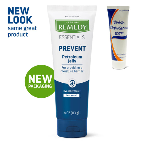 Medline Remedy Essentials Petroleum Jelly (4 oz Tube), 12 Count, 100% Pure White Petrolatum, Skin Protectant Barrier, Diaper Ras