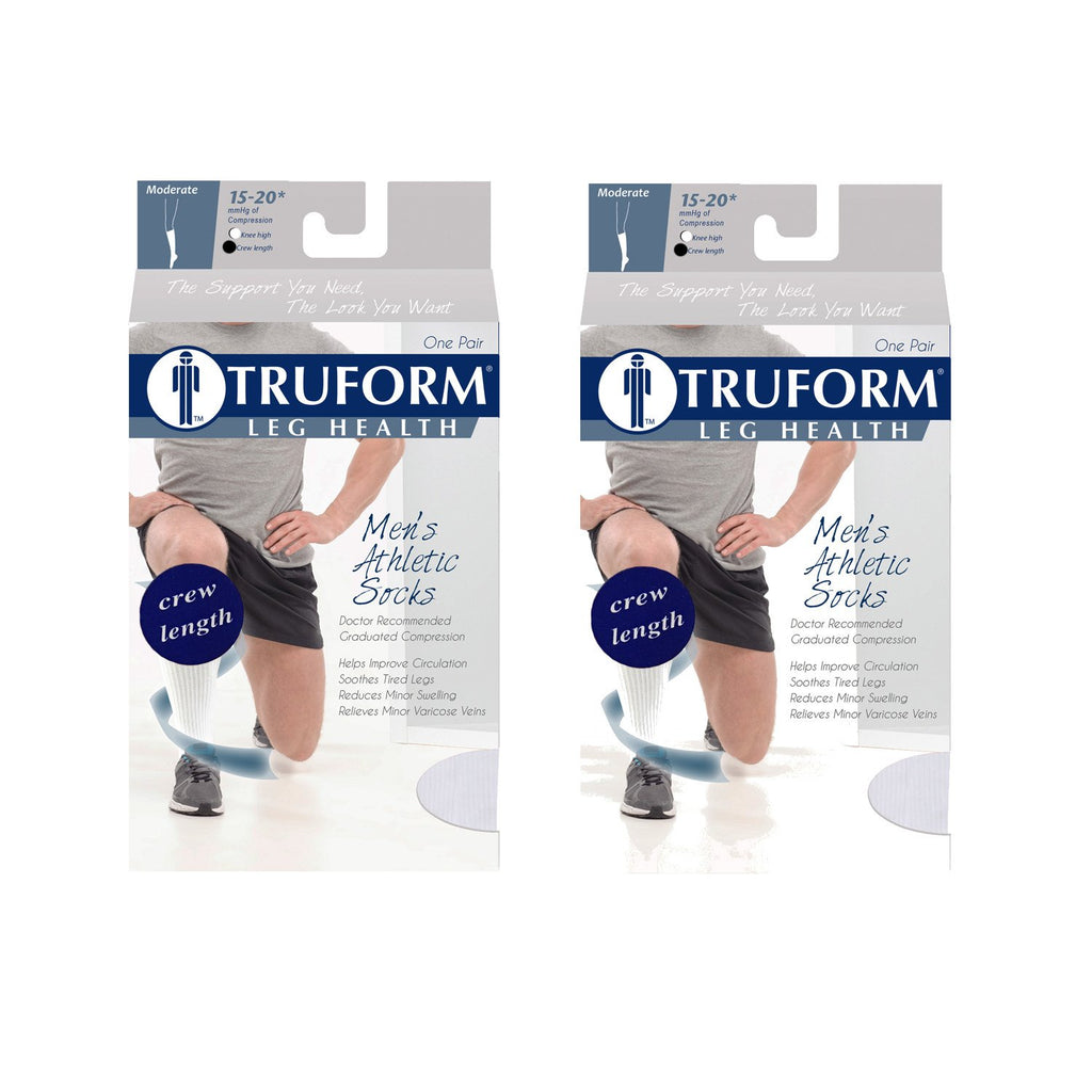 Truform 15-20 Mens Athletic Crew Sock, XL, White (Pack of 2)