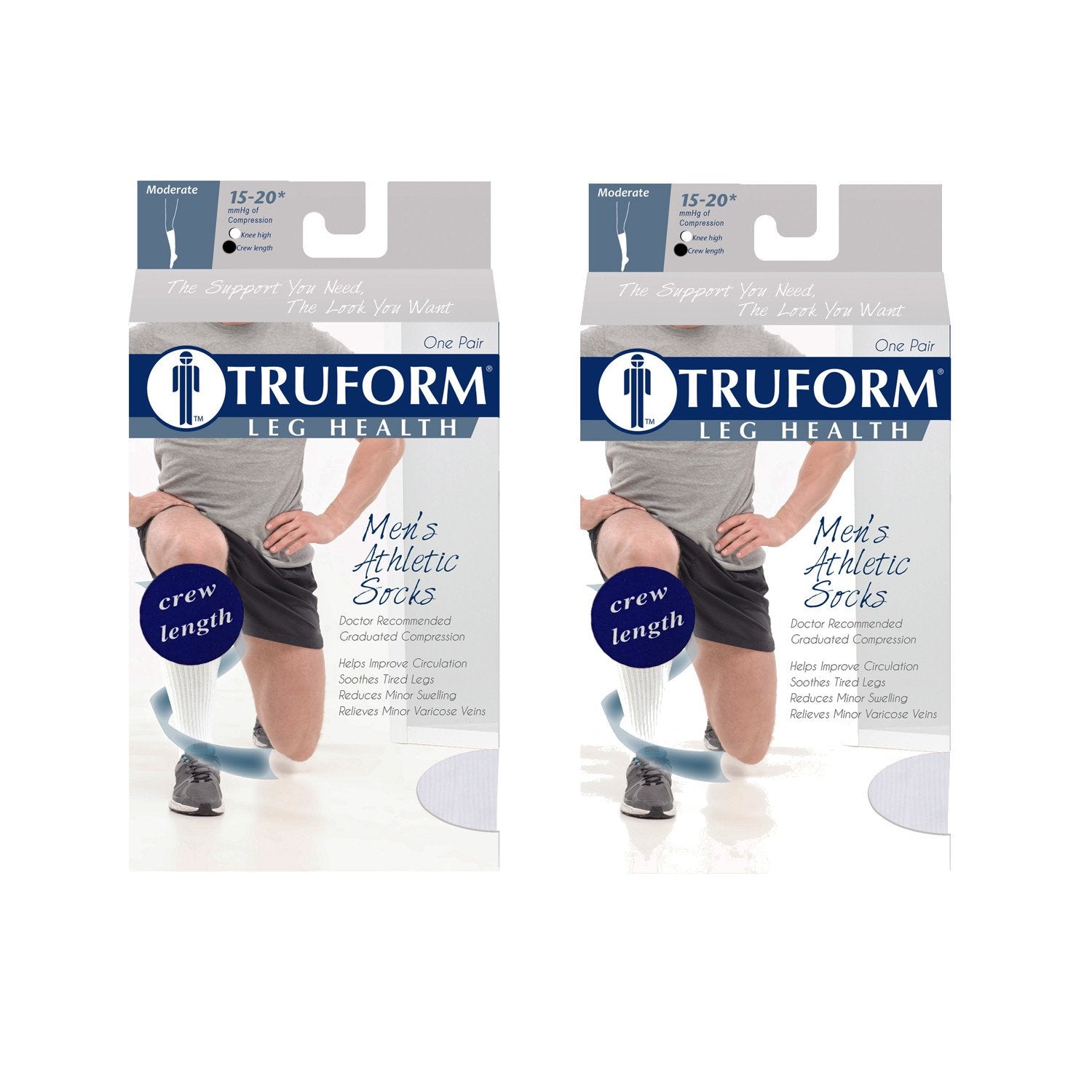 Truform 15-20 Mens Athletic Crew Sock, XL, White (Pack of 2)