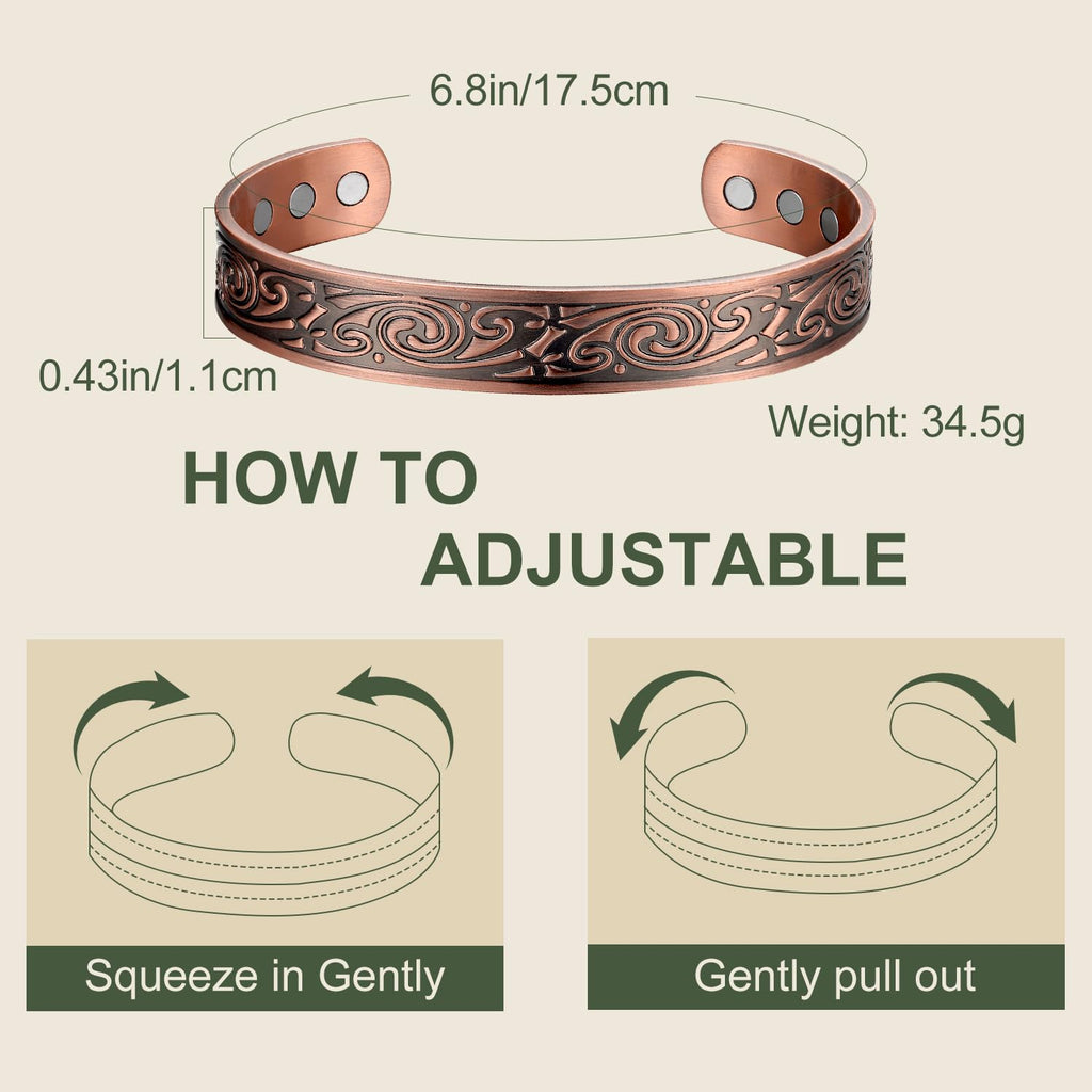 MagEnergy Copper Bracelet for Men 99.9% Copper Magnetic Adjustable Bracelet with Jewelry Gift Box