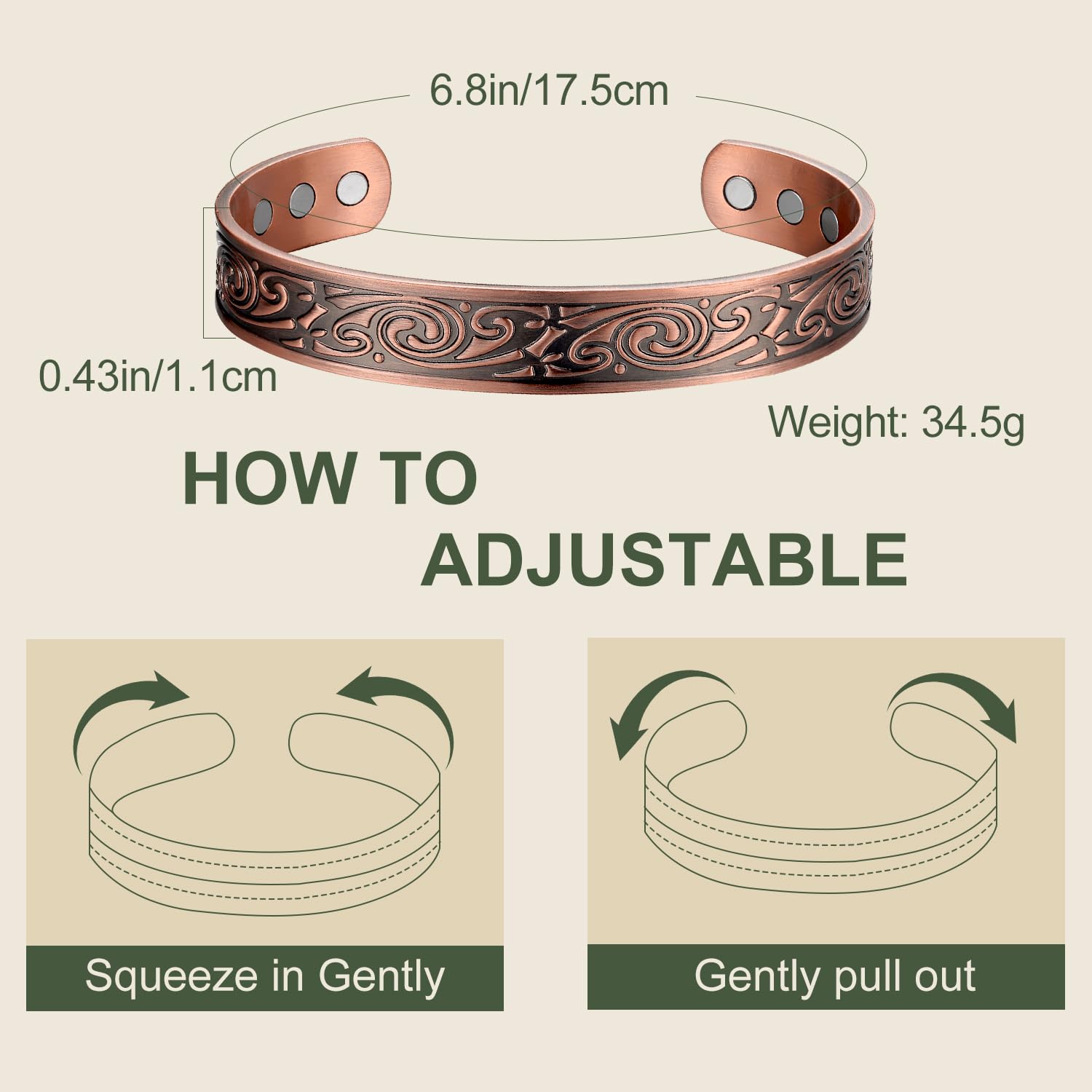 MagEnergy Copper Bracelet for Men 99.9% Copper Magnetic Adjustable Bracelet with Jewelry Gift Box