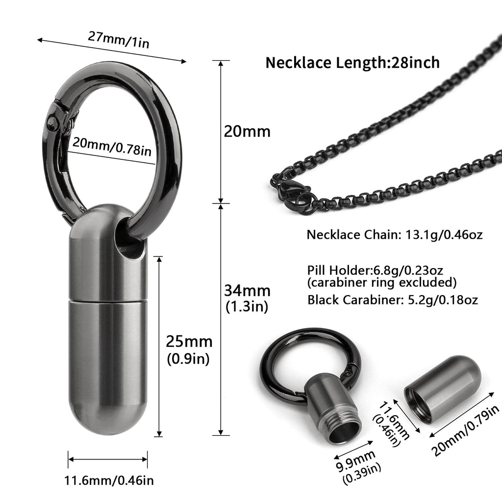 TISUR Titanium Pill Case with 28 Necklace Chain,Micro Keychain Pill Holder.Waterproof Pill Fob for Emergency Aspirin & Nitrogl