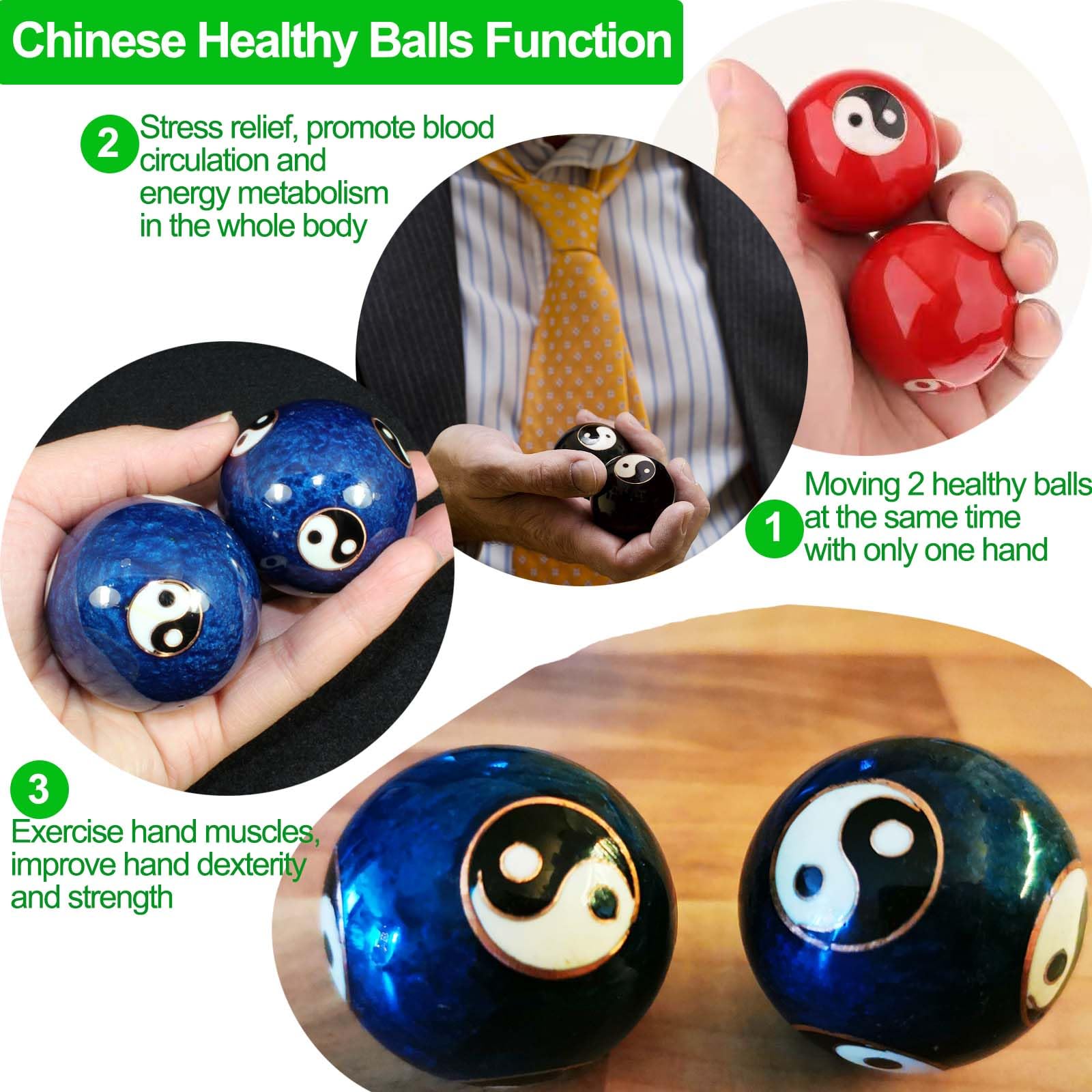 Generic 1.85 Cloisonne Health Hand Balls Yin-Yang Chinese Meditation Baoding Feng Shui Healthy Exercise Stress Balls with Gift