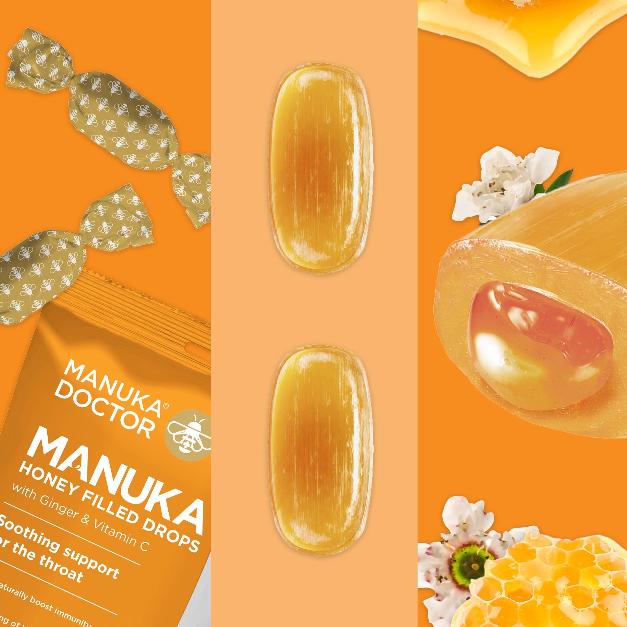 Manuka Doctor Cough Drops, Manuka Middles, 30 Drops (Pack of 1) Bag Throat Lozenges Infused with Raw Manuka Honey, Vitamin C & G