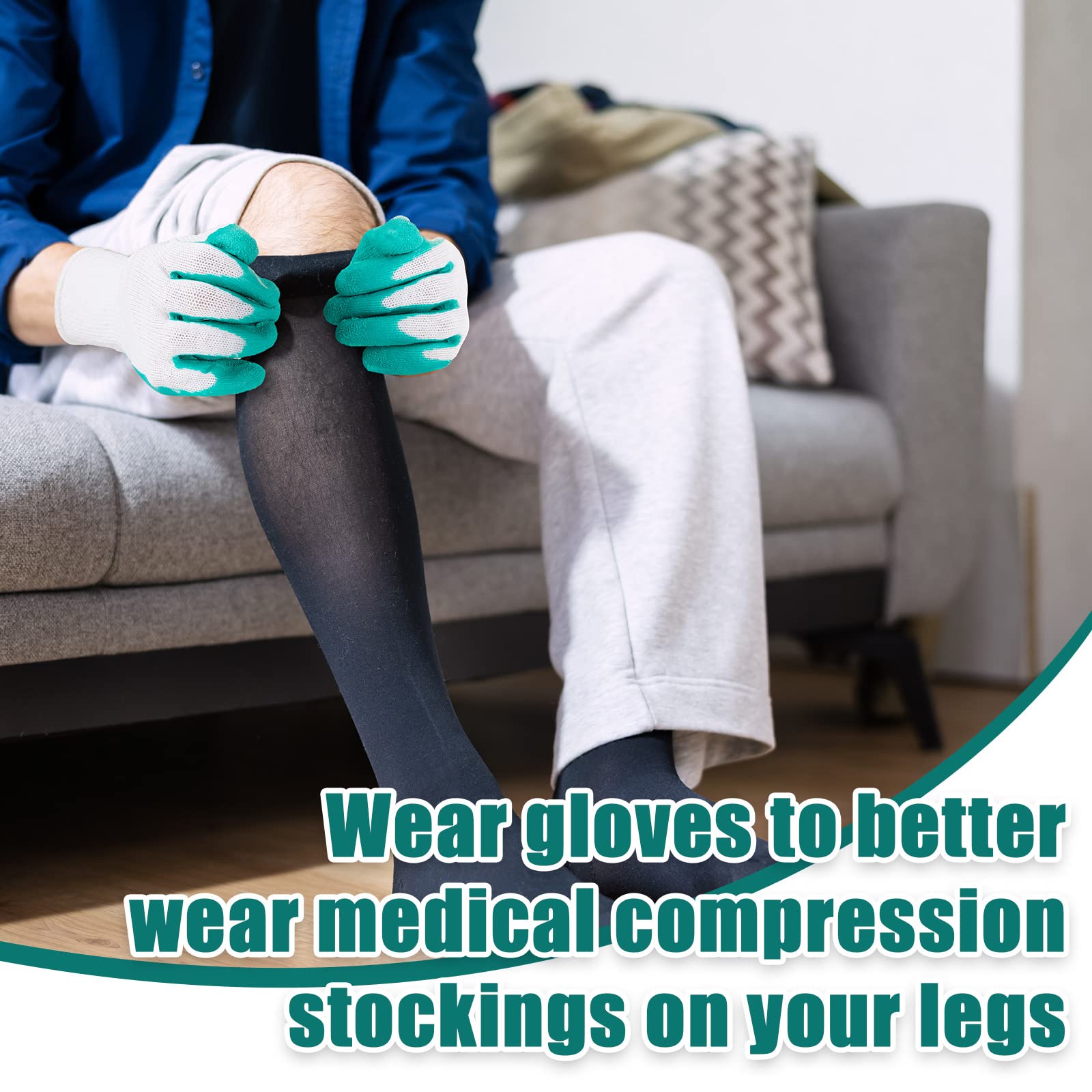Sureio 3 Pairs Donning Gloves for Compression Stockings Gloves for Donning Gripping Compression Wear(Green, White)