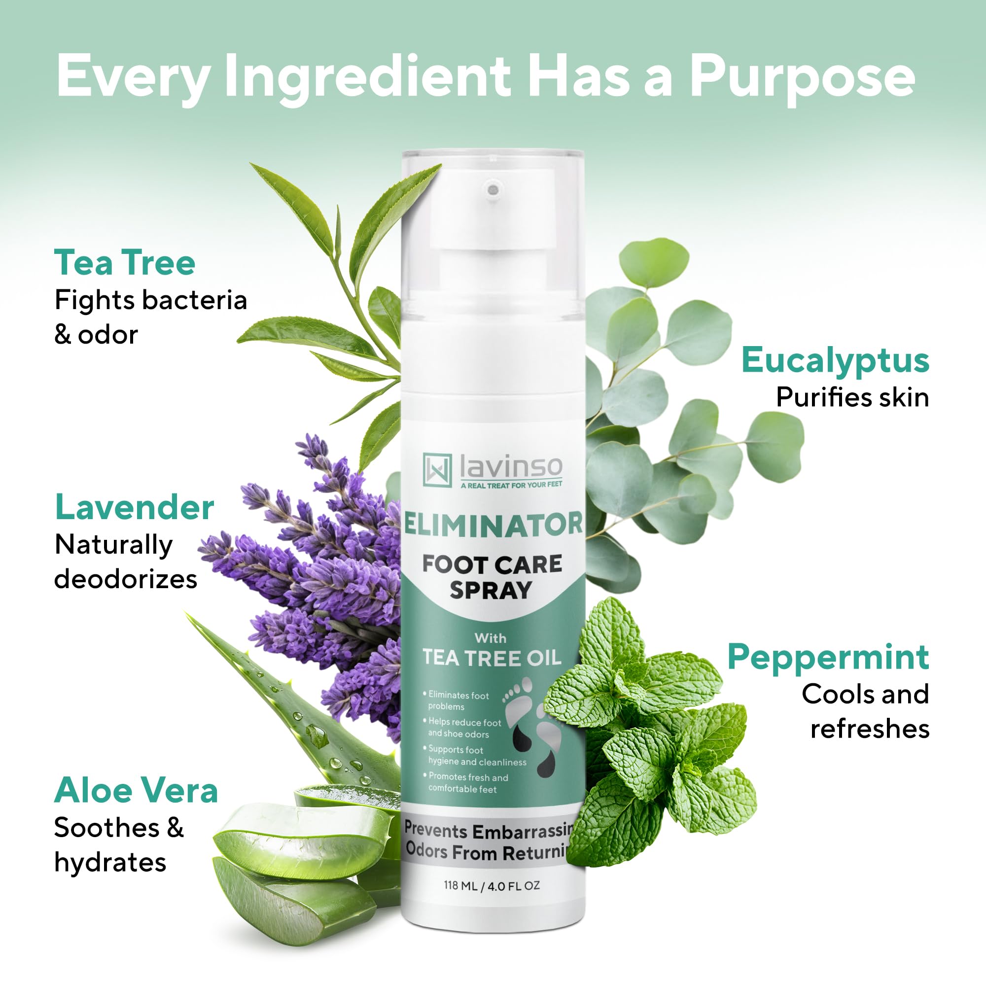 Lavinso Athletes Foot Care Spray with Tea Tree Oil - Shoe Deodorizer & Foot Odor Eliminator for Smelly Feet - Deodorant with Nat