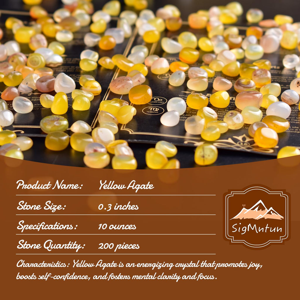 SigMntun Polished Yellow Agate Crystal Chips 200 Pcs - 0.3 10 oz Tumbled Stone Chips Crushed Sea Glass Stones Healing Reiki Crys