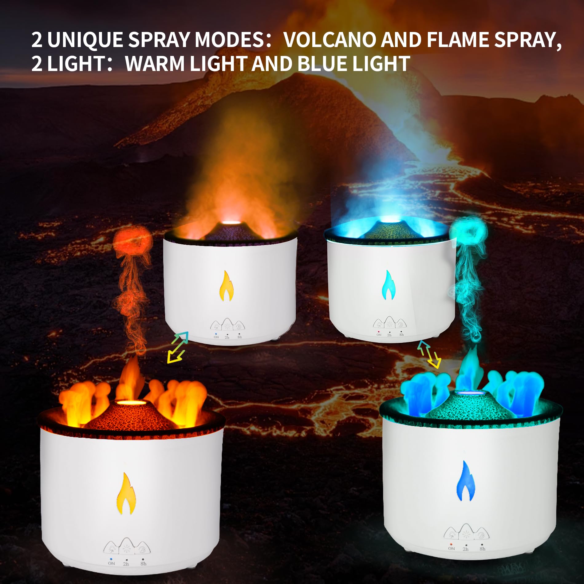 BOHOFAM Aromatherapy Essential Oil Diffuser 360ML,Volcano Diffuser/Humidifier, 2Mist Mosdes : Flame and Volcano, Included 50ML H