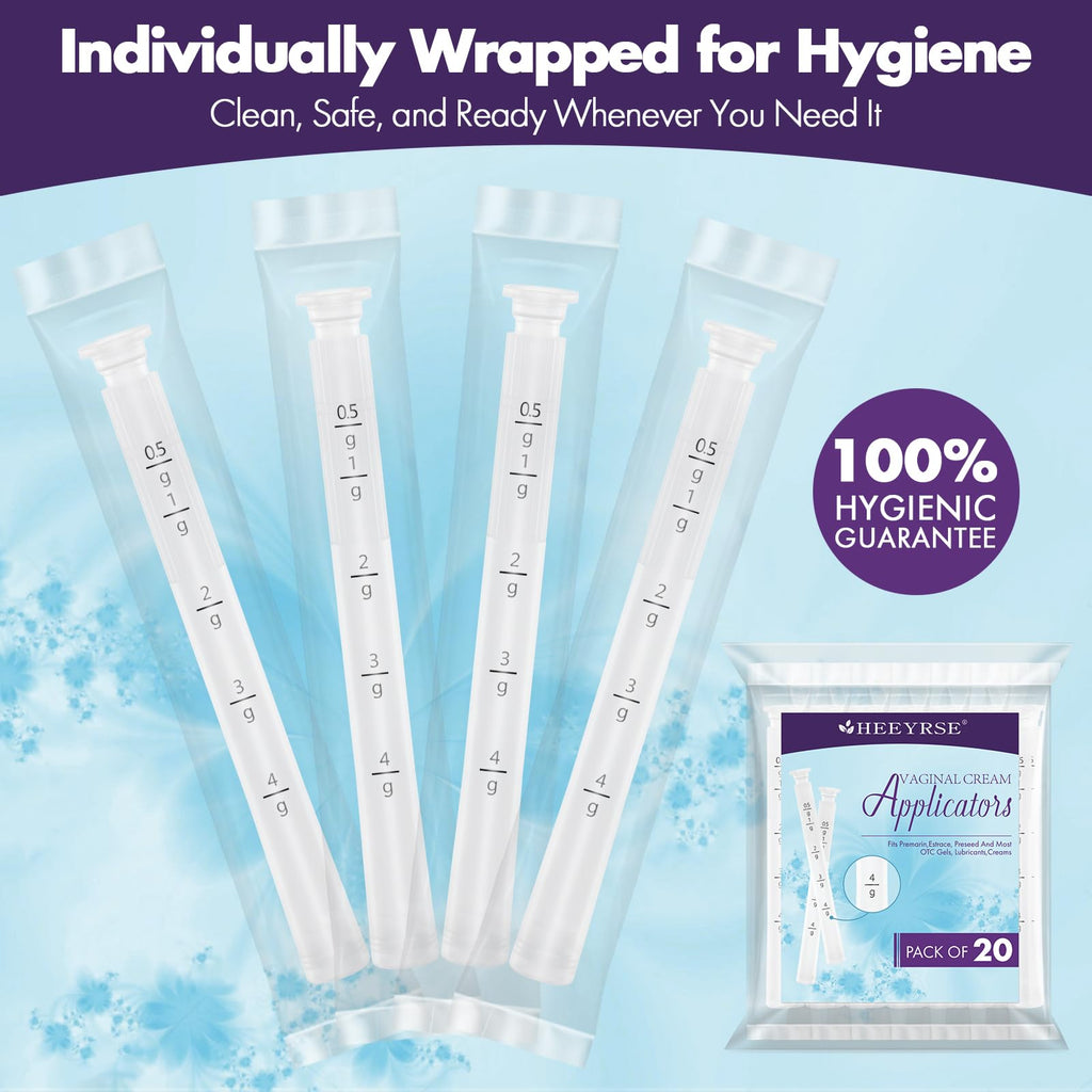HEEYRSE 20-Pack Disposable Vaginial Cream Applicators with Precise Dosage Markings - Individually Wrapped, Safe & Hygienic, Fits