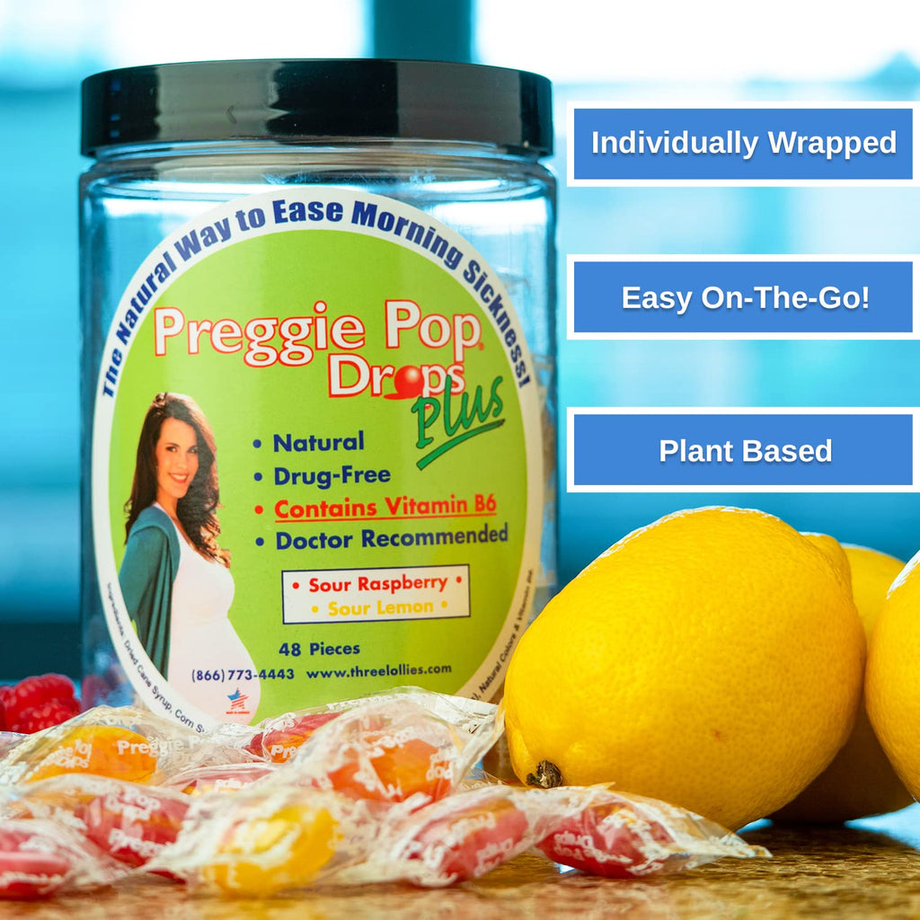 Preggie Pop Drops Plus Fortified with Vitamin B6 - Morning Sickness Relief Fortified with Vitamin B6. Preggie Pops for Relief fo
