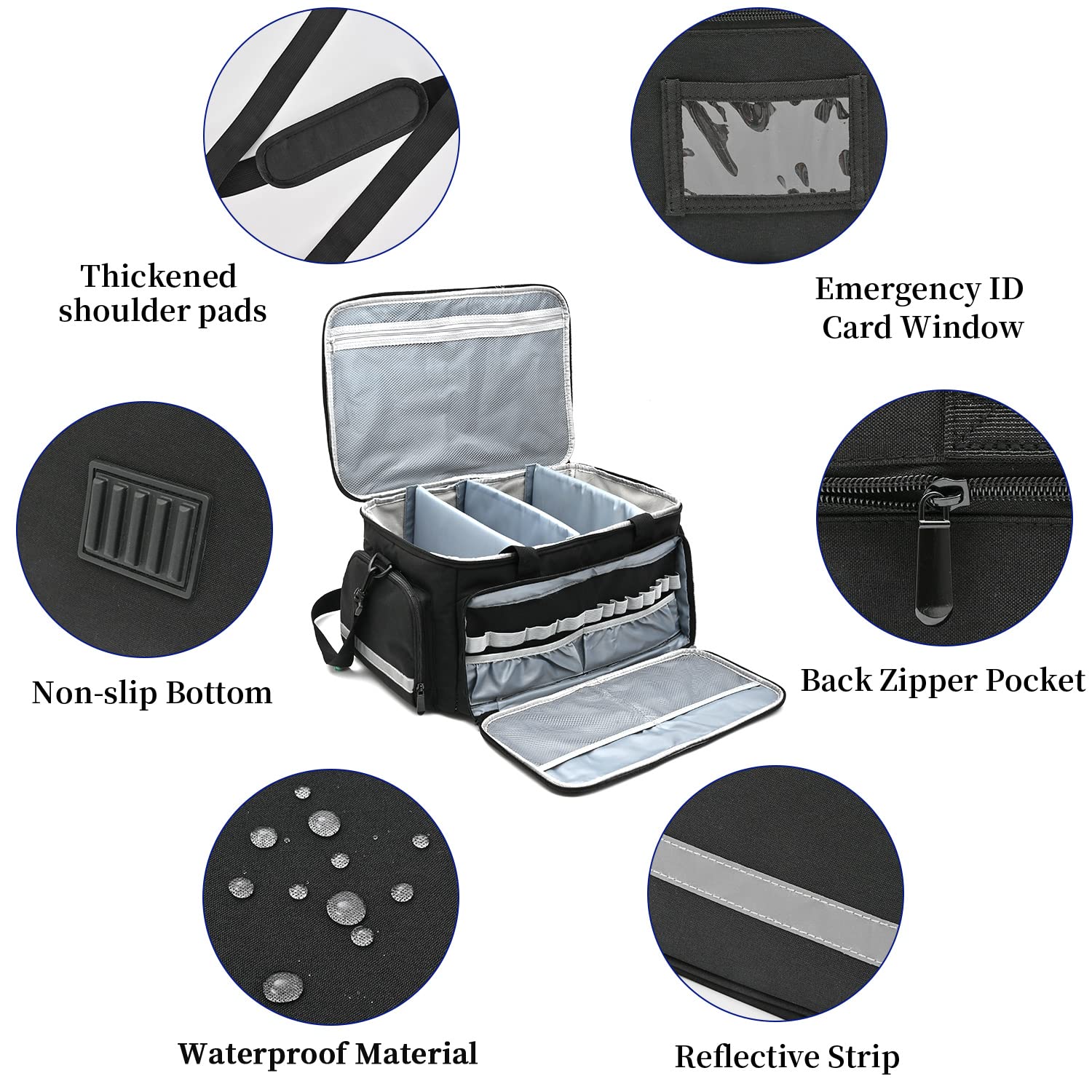 LEFORZ Home Health Nurse Bag Medical Bag Empty First Aid Storage with Detachable Divider Medical Supplies Bag for Nursing Studen