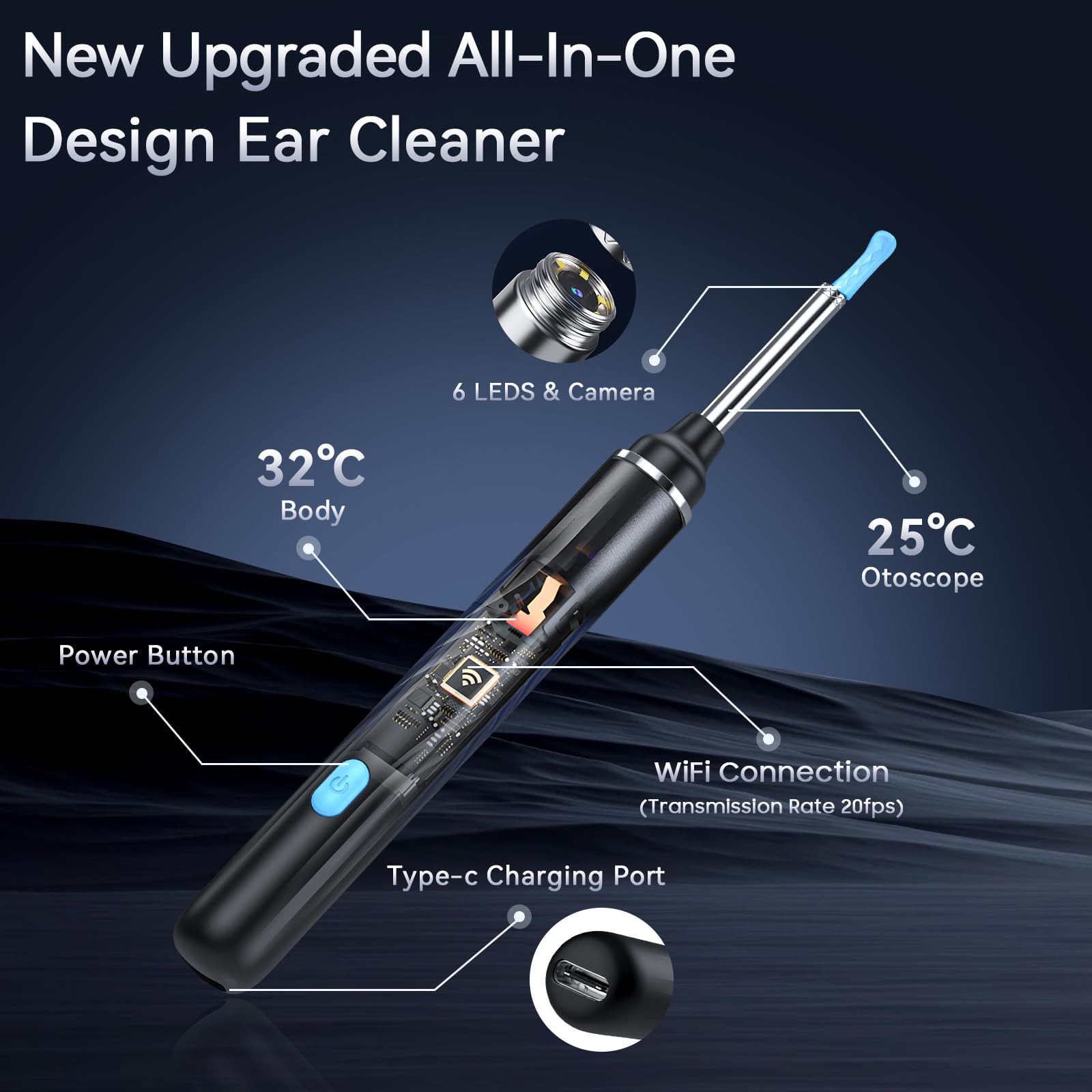 Tomaje Ear Wax Removal Tool Camera, Ear Cleaner with Camera, 1080P HD Ear Camera and 6 LED Light, Ear Wax Removal Kit with 6 Ear