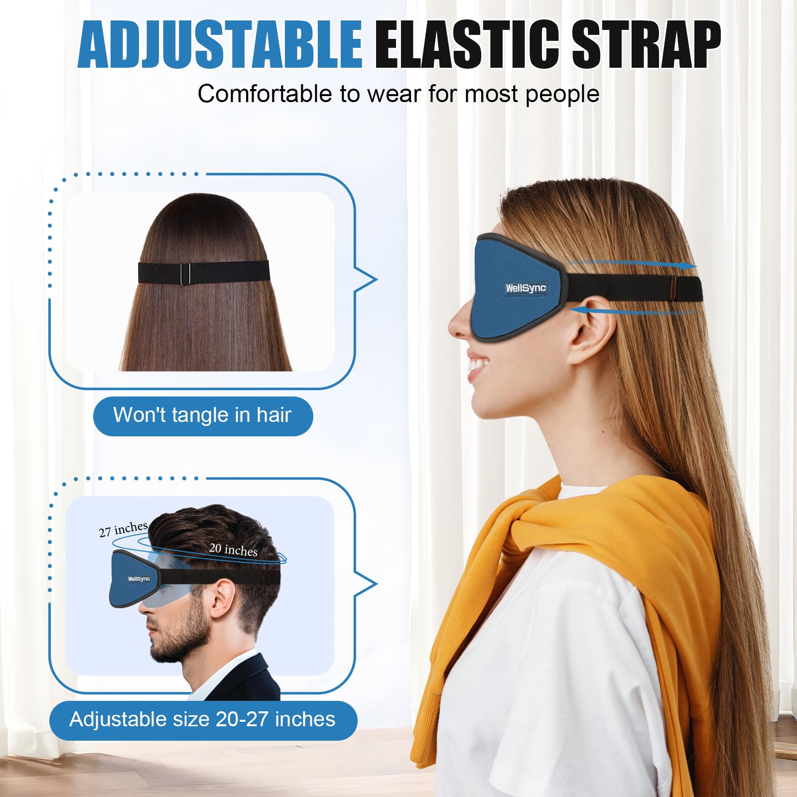 WellSync Sleep Eye Mask for Men Women,Zero Pressure 3D Blackout Eye Mask for Sleeping,Eye Covers with Adjustable Strap,Soft Brea