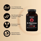NatureBell D-Mannose 500mg Capsules (2,000mg Per Serving) | 240 Veggie Capsules + Cranberry Concentrate 40mg - Fast Acting Urina