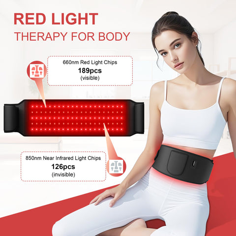 Red Light Therapy for Body:5 Light Levels Infrared Light Heat Therapy Belt Wrap for Back/Waist/Muscle/Pain Relief 660nm & 850nm 