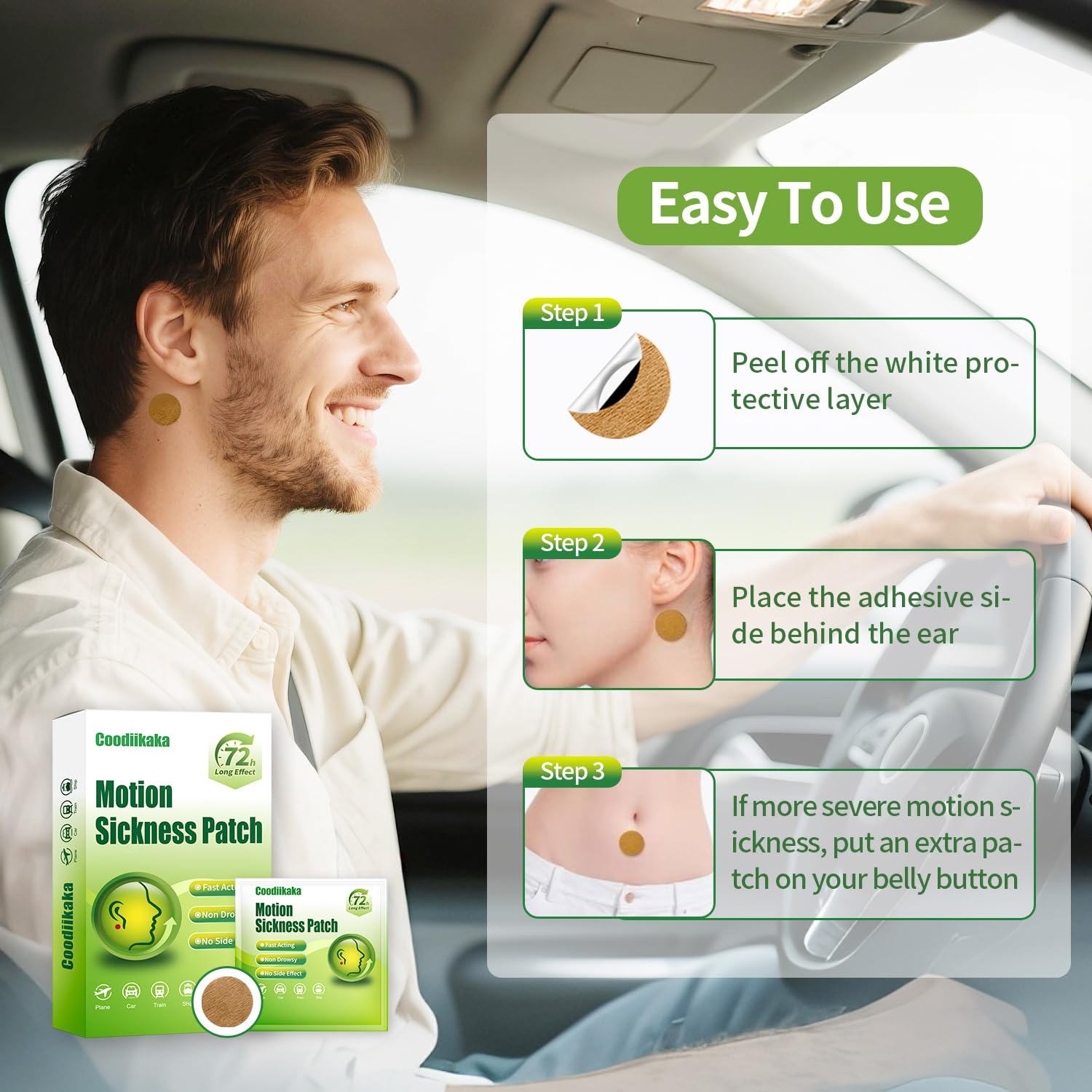 Motion Sickness Patches Non-Drowsy Formula Prevents Car, Airsick, Altitude Sickness, Sea, Cruise essentials & Motion Rides Trave