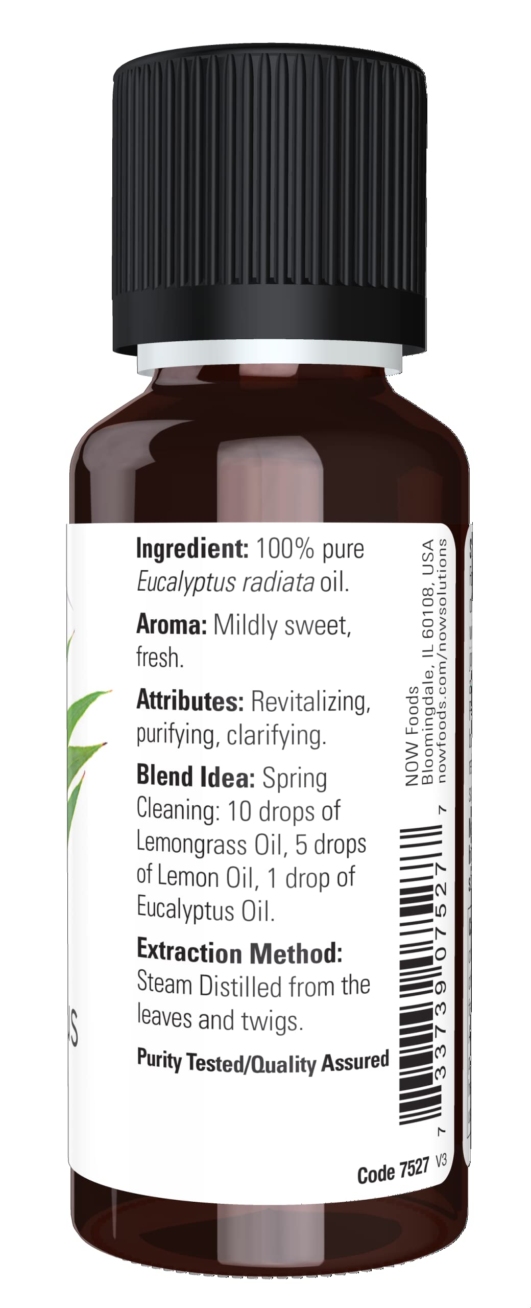 NOW Essential Oils, Eucalyptus Radiata Oil, Revitilizing Aromatherapy Scent, Steam Distilled, 100% Pure, Vegan, Child Resistant